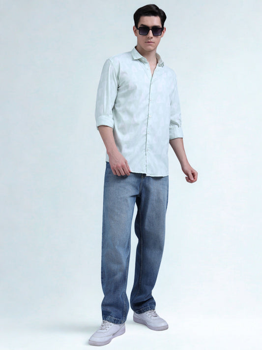 Men Printed Casual Light Blue Shirt