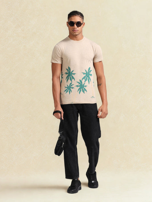 Beige Tropical Tree Printed Tee