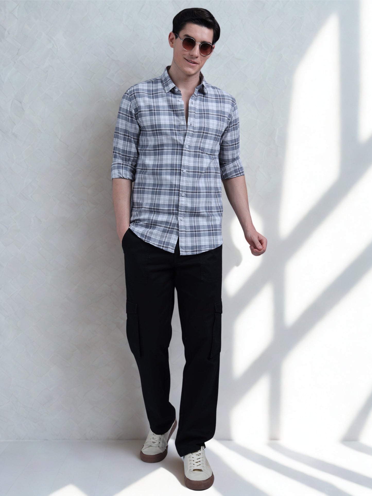 Grey and White Checks Shirt