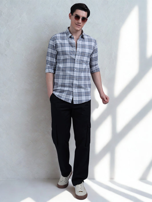 Grey and White Checks Shirt