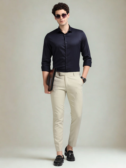 Navy 60's Satin lycra Shirt