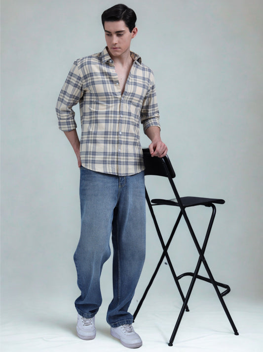 Beige and Black Checks Shirt