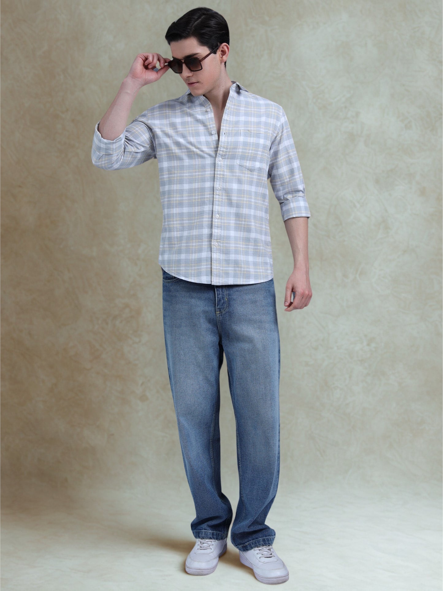 Grey-White Color Checks Shirt