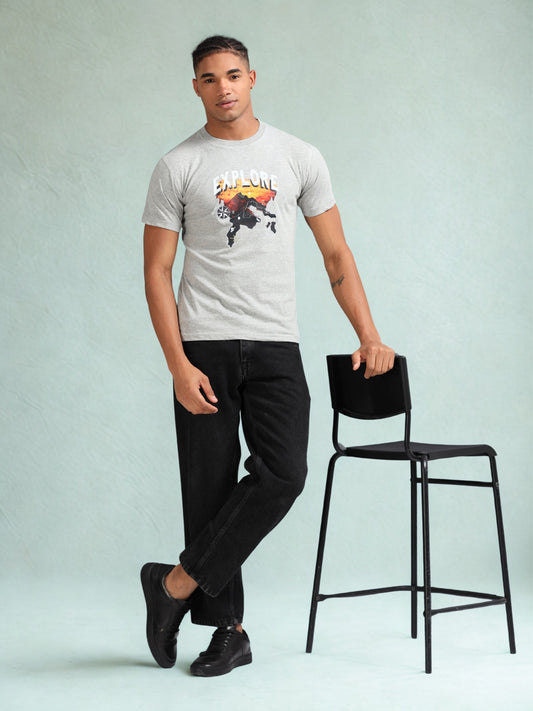 Grey Explore Printed Tee