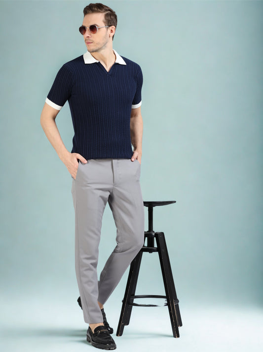 Contrast Color Polo T-Shirt - Navy