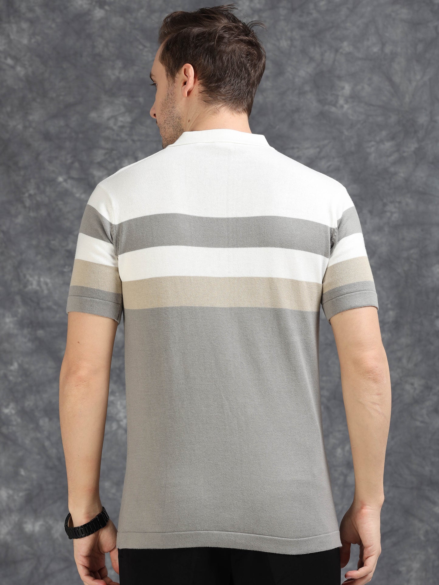 Grey and White Pannel Design Polo T-shirt