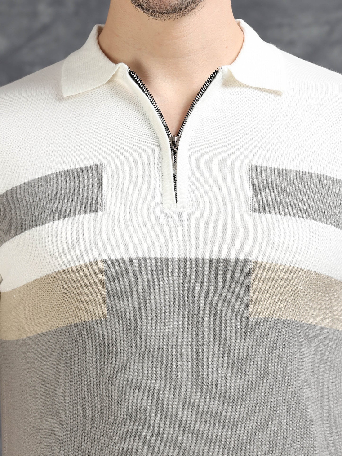 Grey and White Pannel Design Polo T-shirt