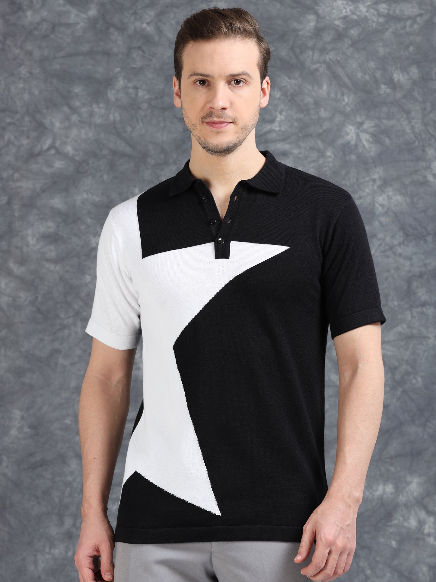 Half Star Design Polo T-Shirt Black