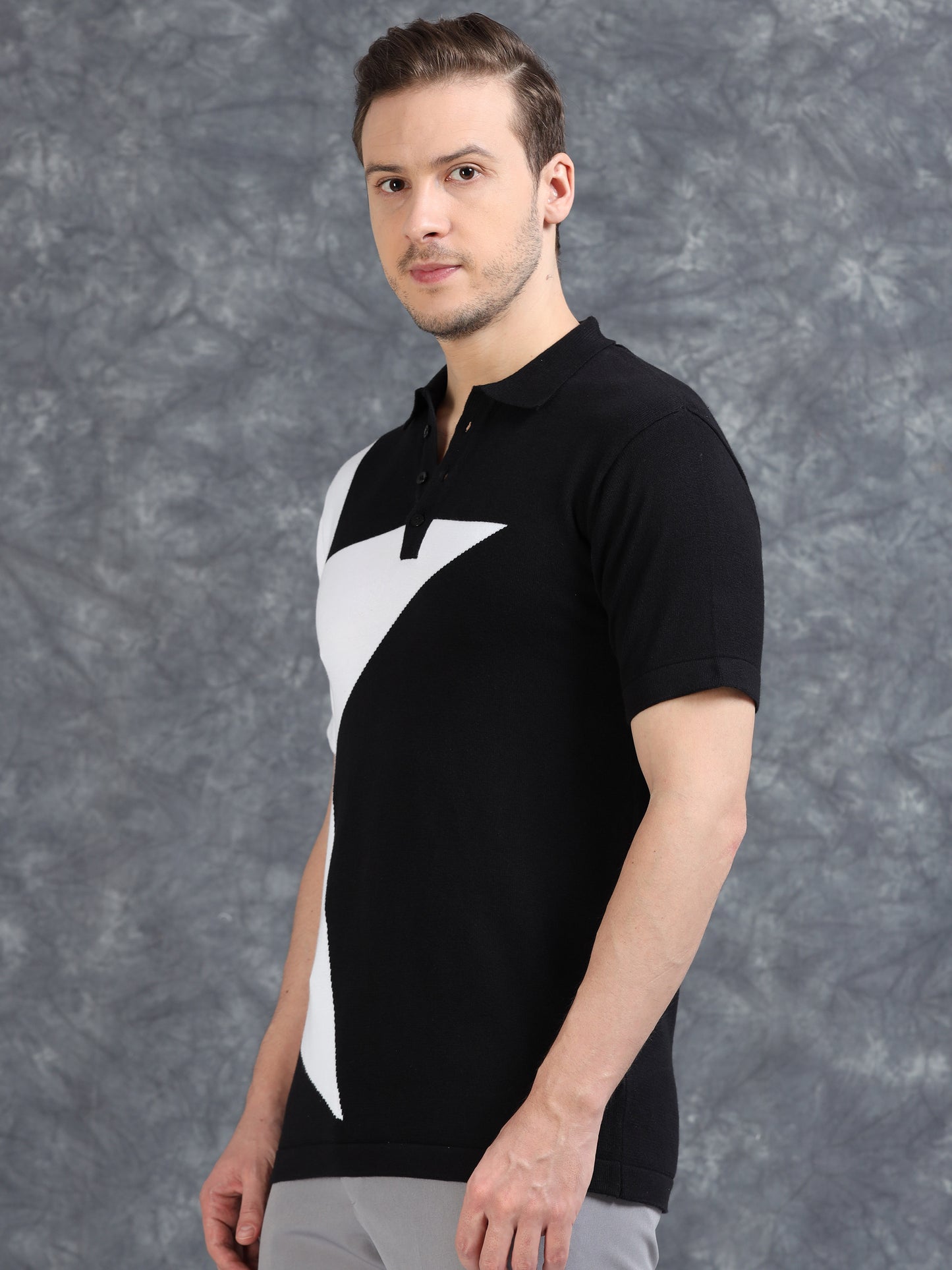 Half Star Design Polo T-Shirt Black