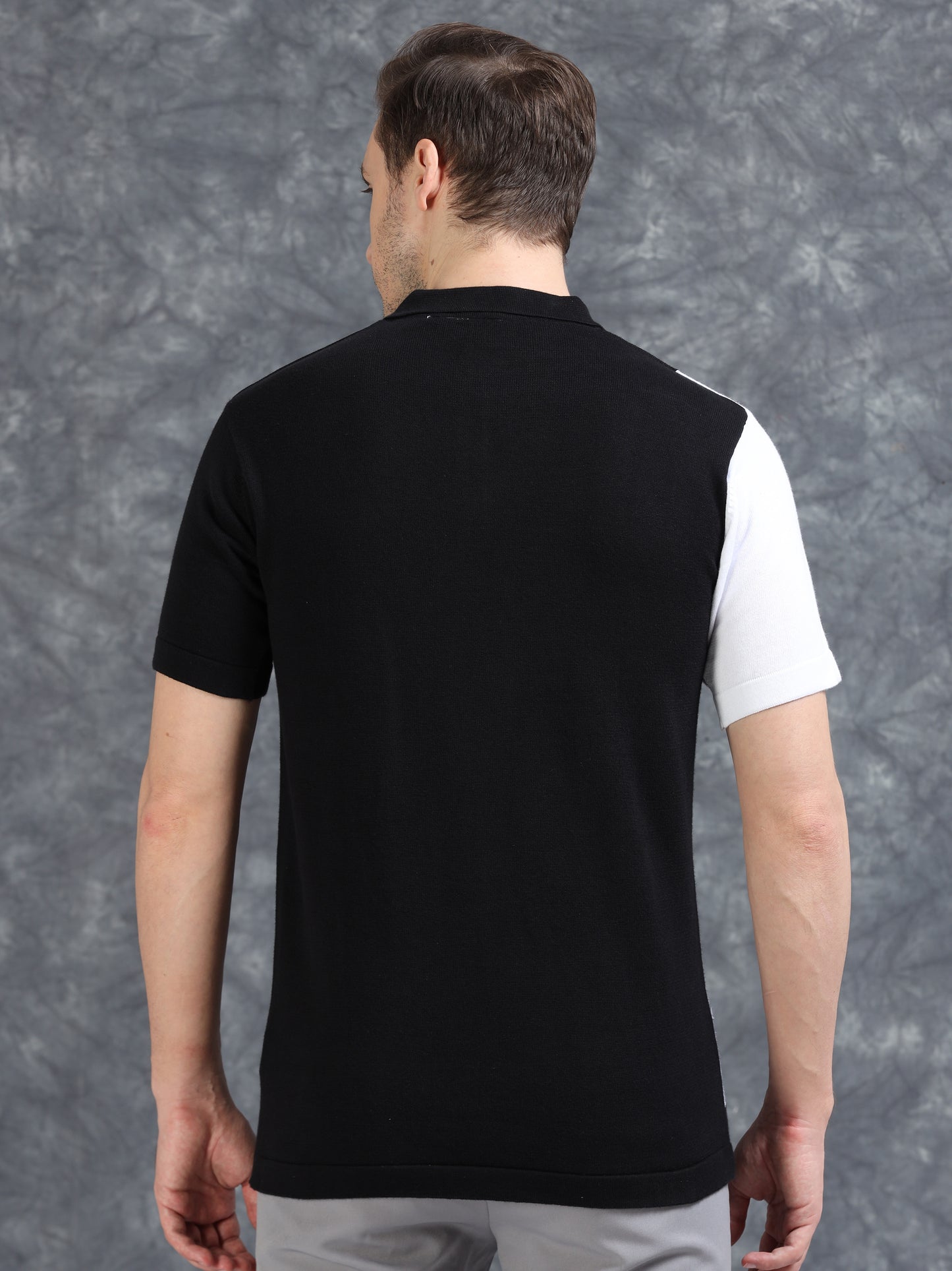 Half Star Design Polo T-Shirt Black