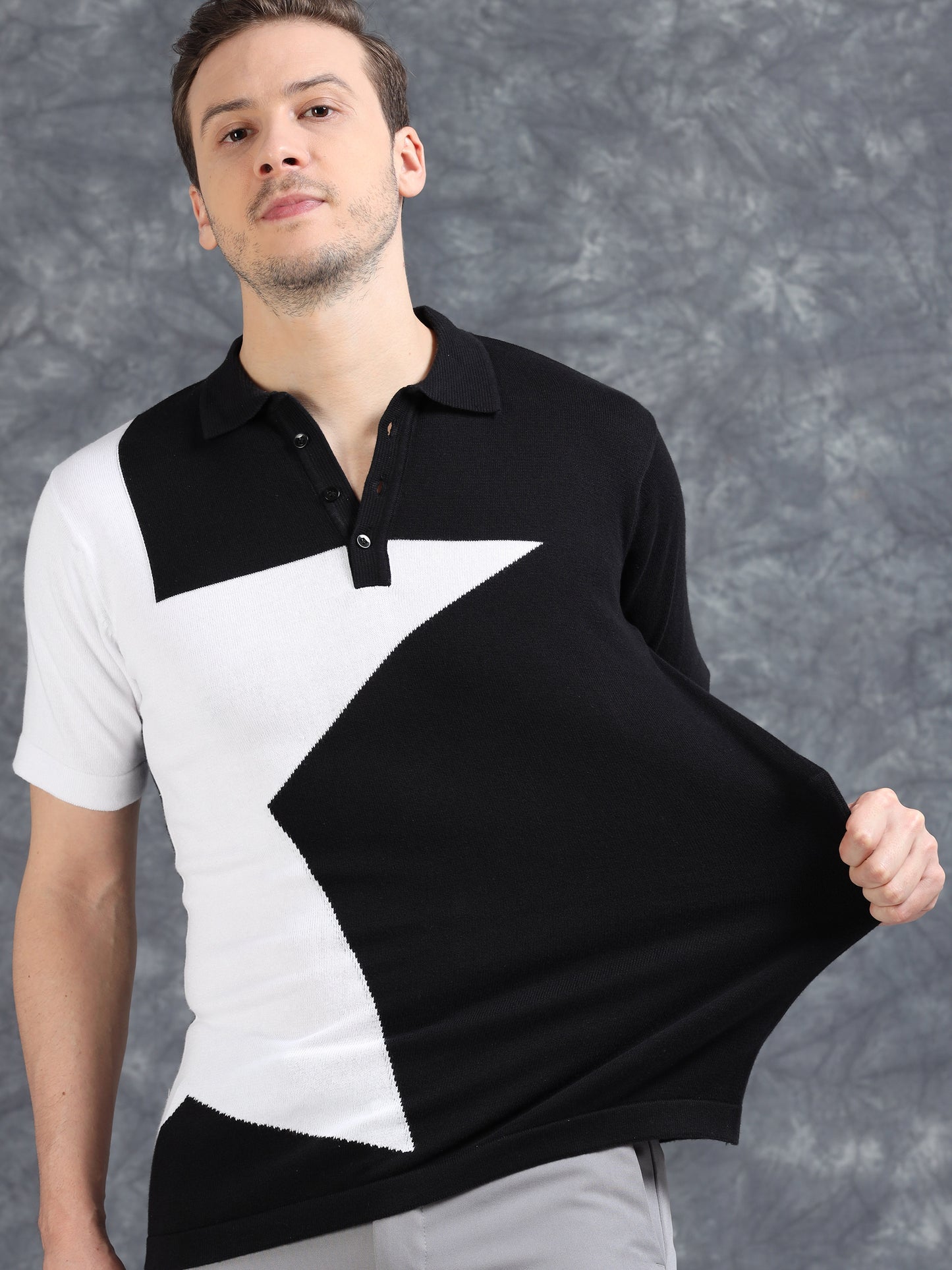 Half Star Design Polo T-Shirt Black