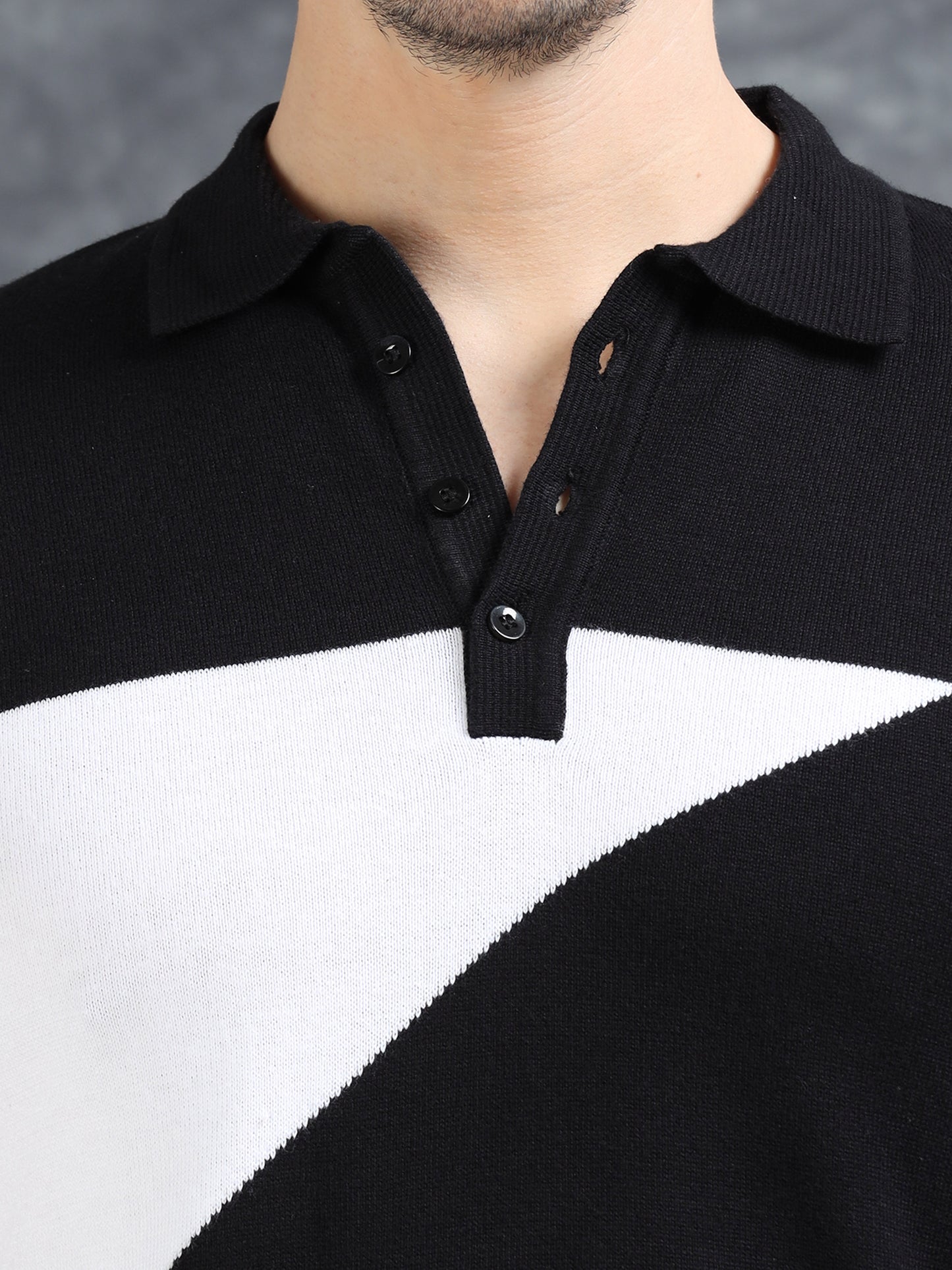 Half Star Design Polo T-Shirt Black