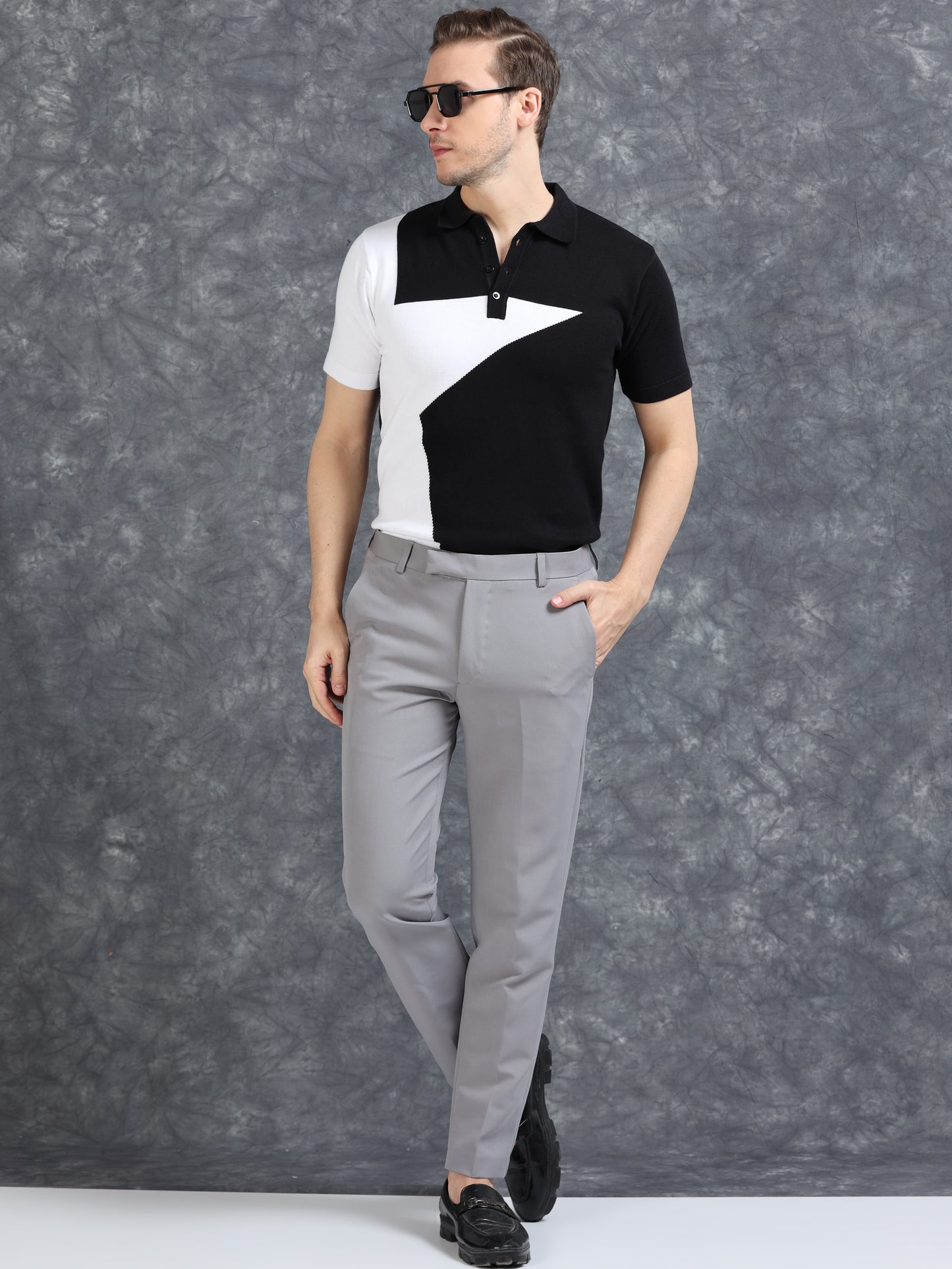 Half Star Design Polo T-Shirt Black