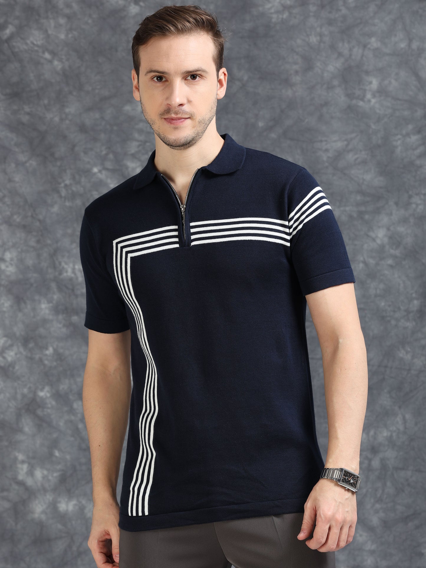 Navy Lines Design Polo T-Shirt