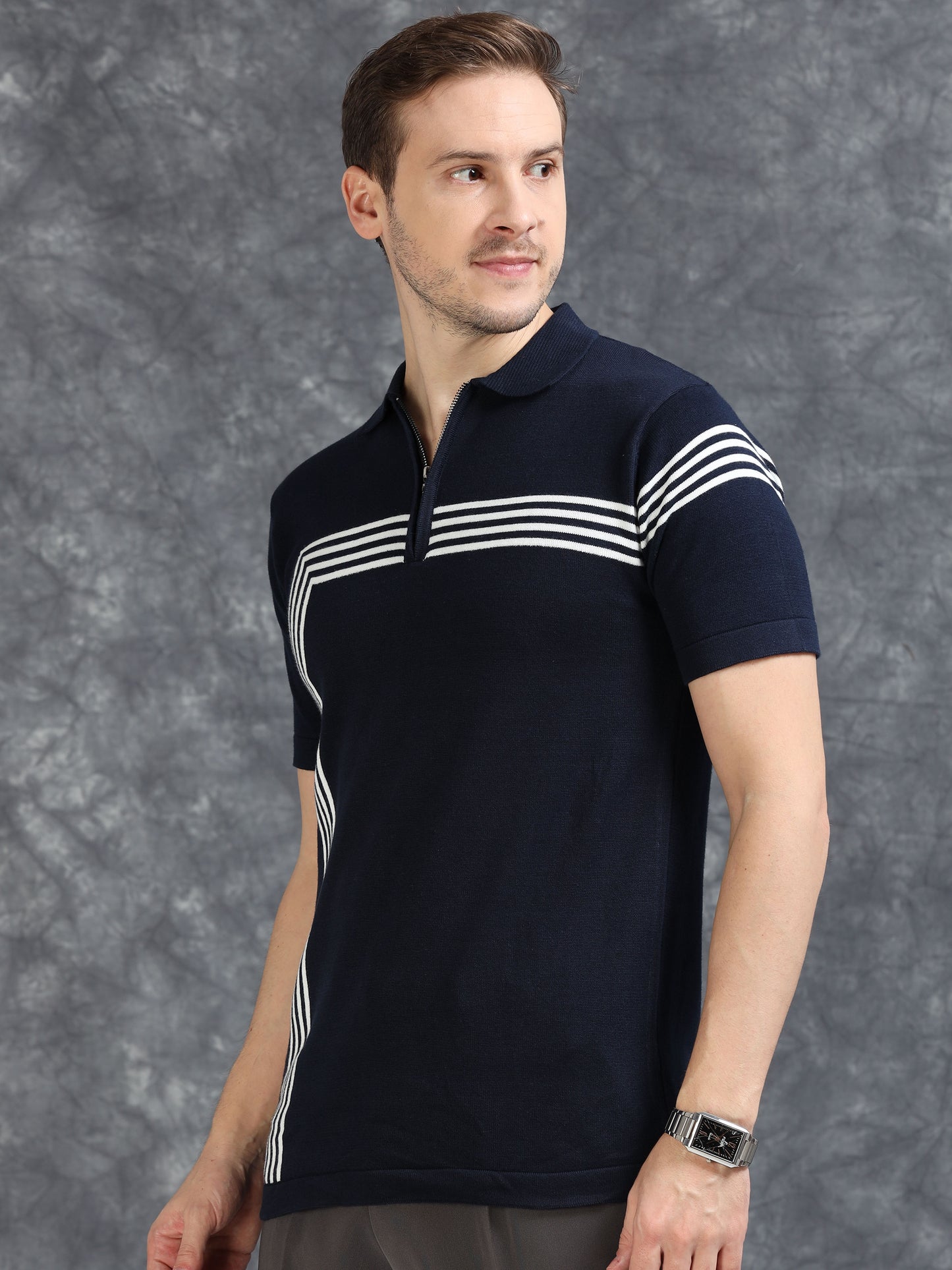 Navy Lines Design Polo T-Shirt