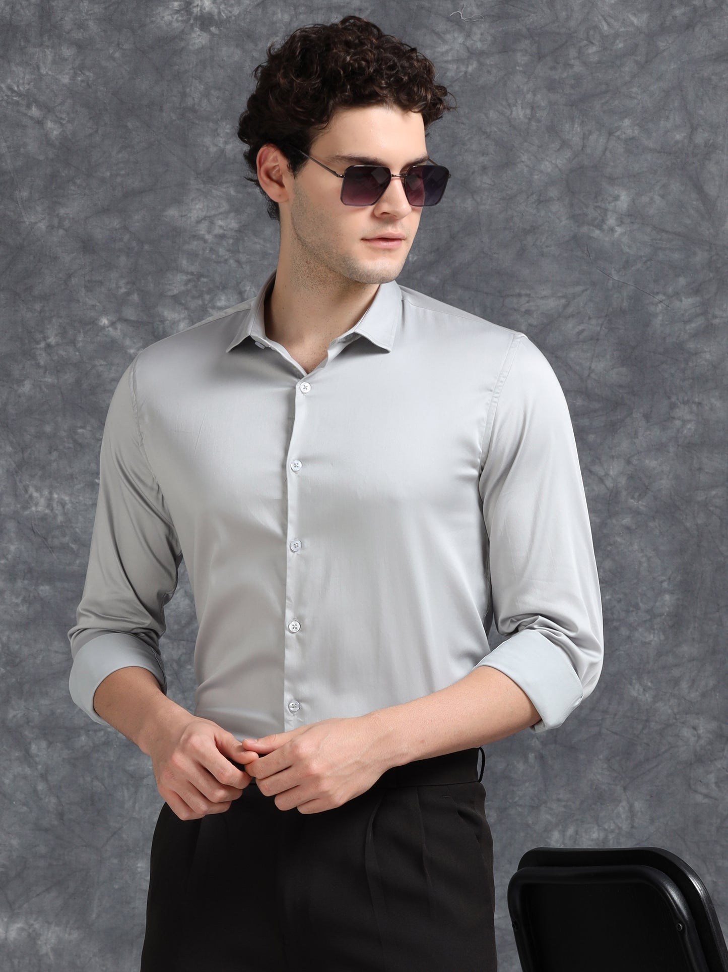 Light Grey 60's Satin lycra Shirt