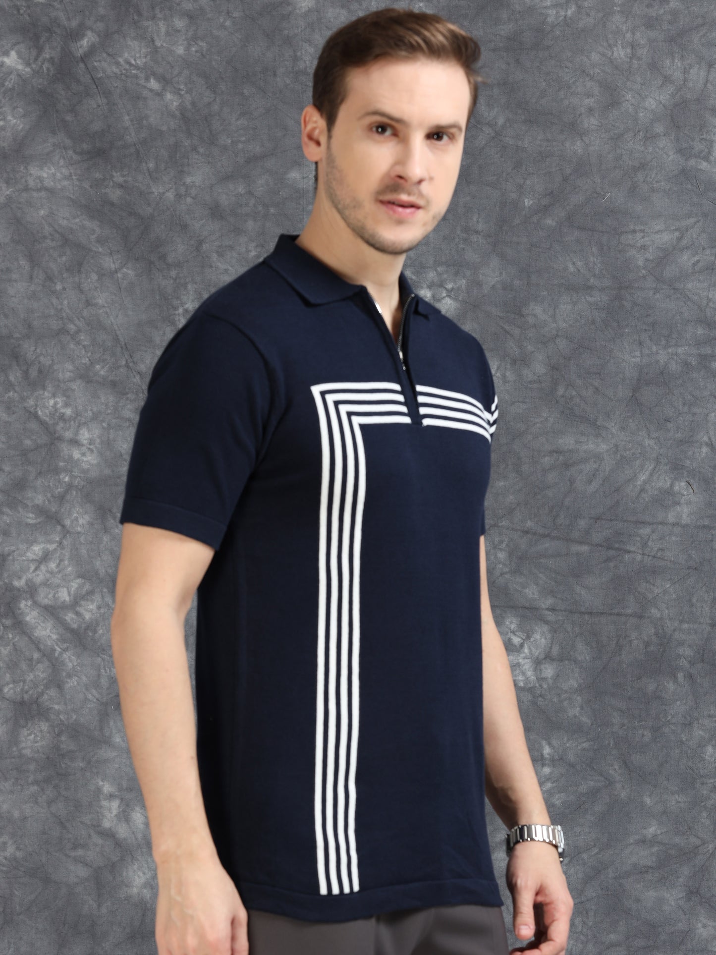 Navy Lines Design Polo T-Shirt