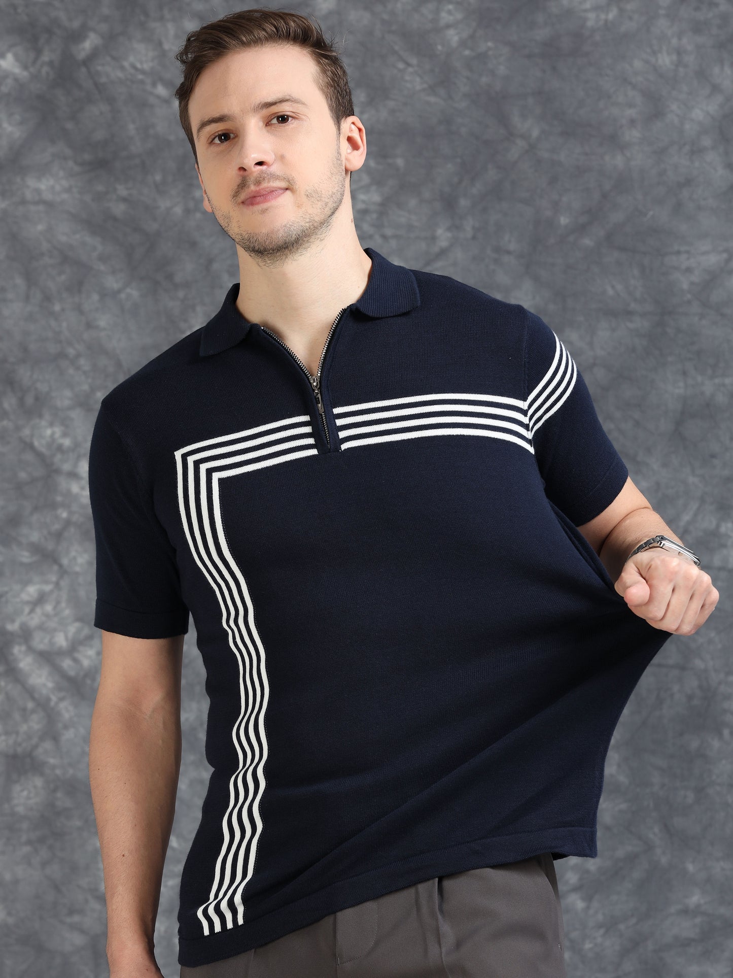 Navy Lines Design Polo T-Shirt