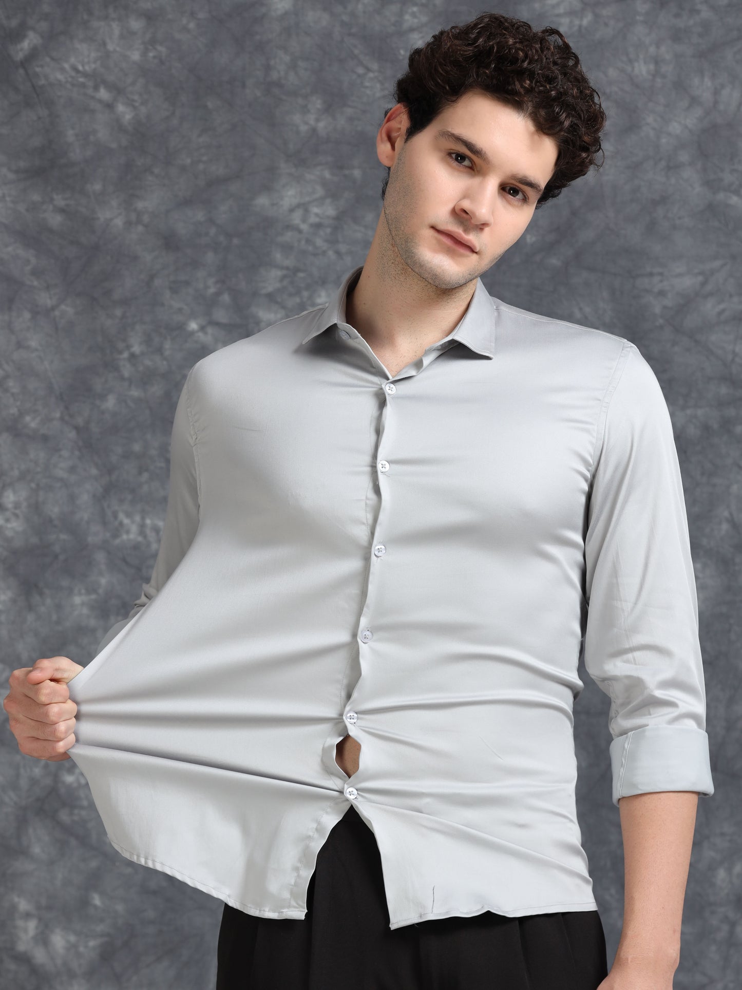 Light Grey 60's Satin lycra Shirt