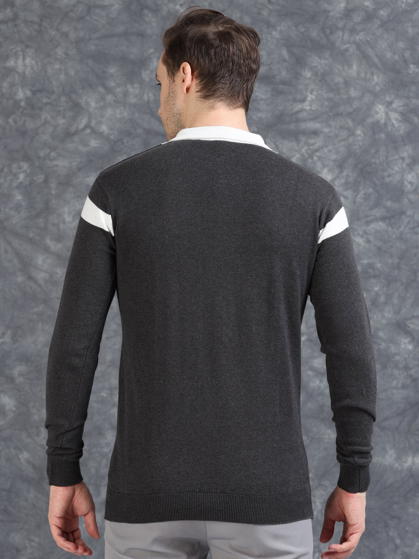 Pannel Design Full Sleeve Zipper Polo - Grey
