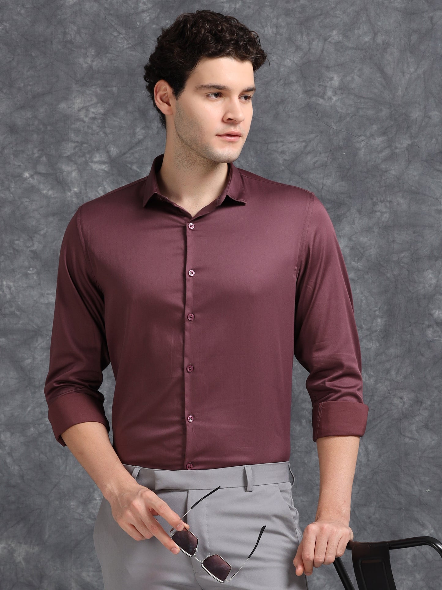 Wine 60's Satin lycra Shirt