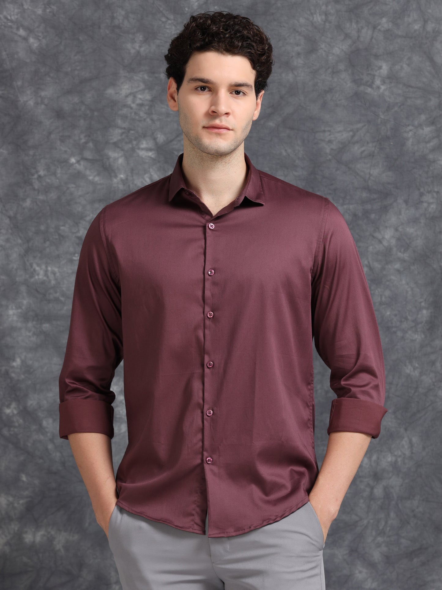 Wine 60's Satin lycra Shirt