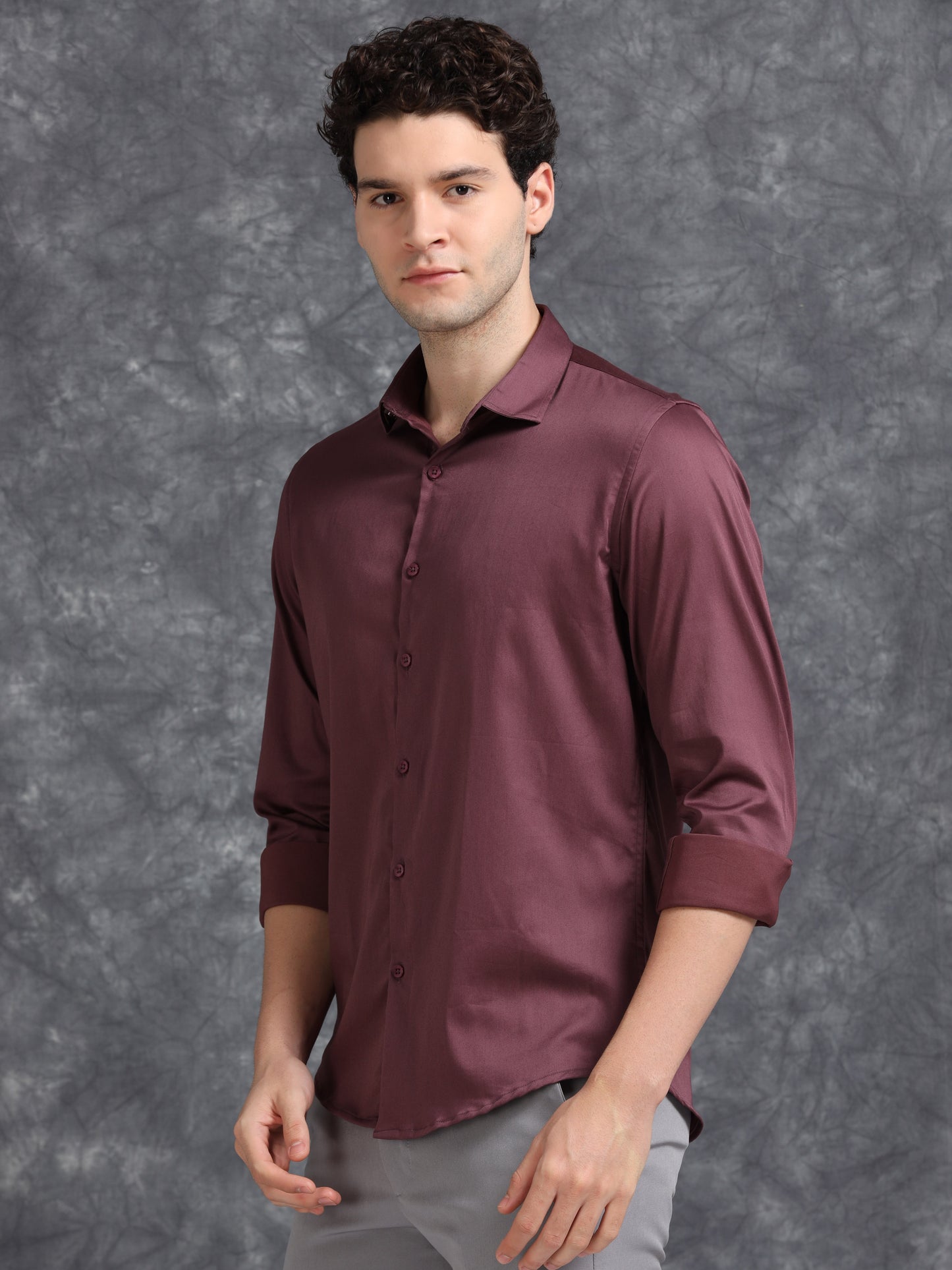 Wine 60's Satin lycra Shirt