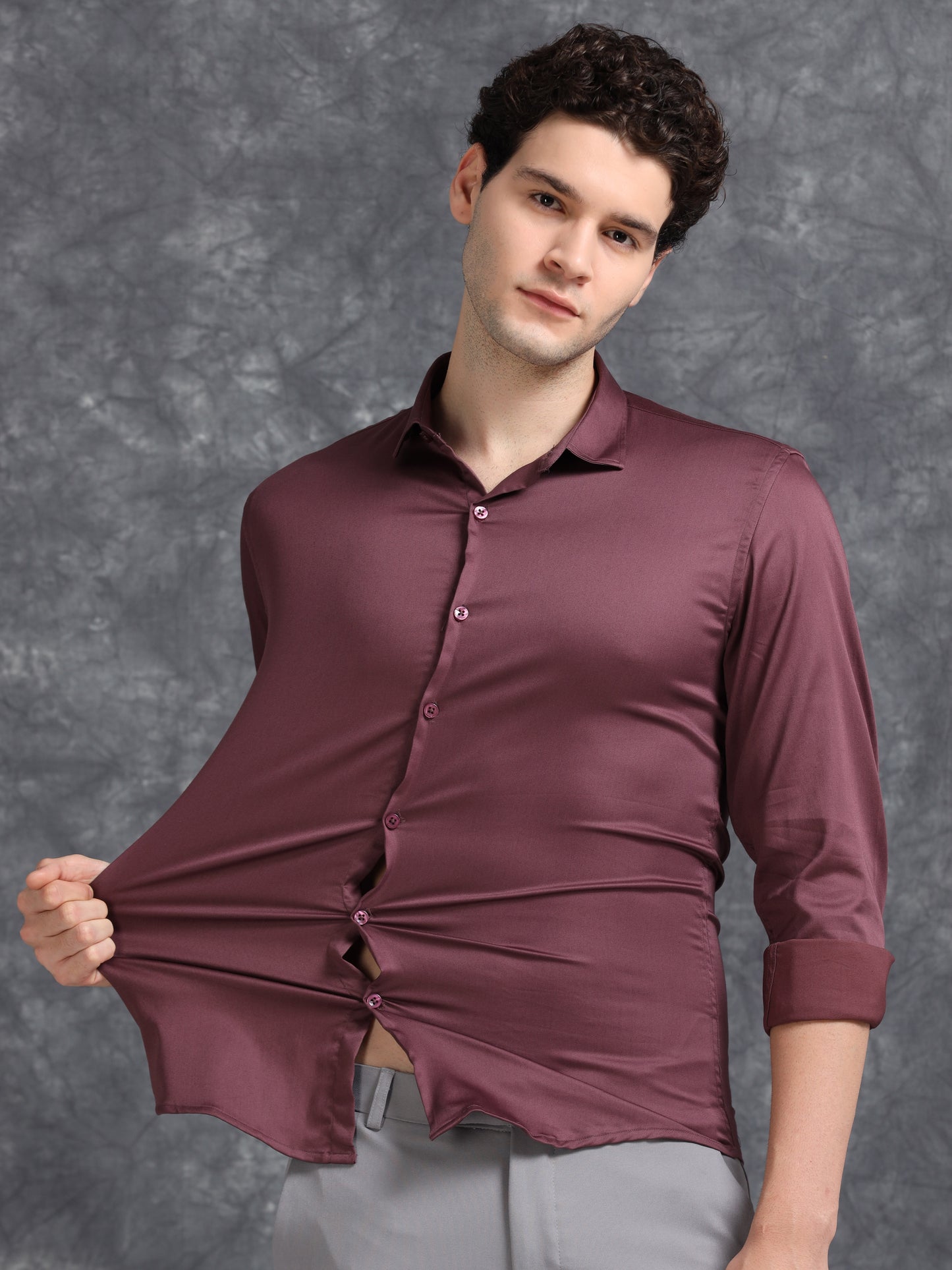 Wine 60's Satin lycra Shirt