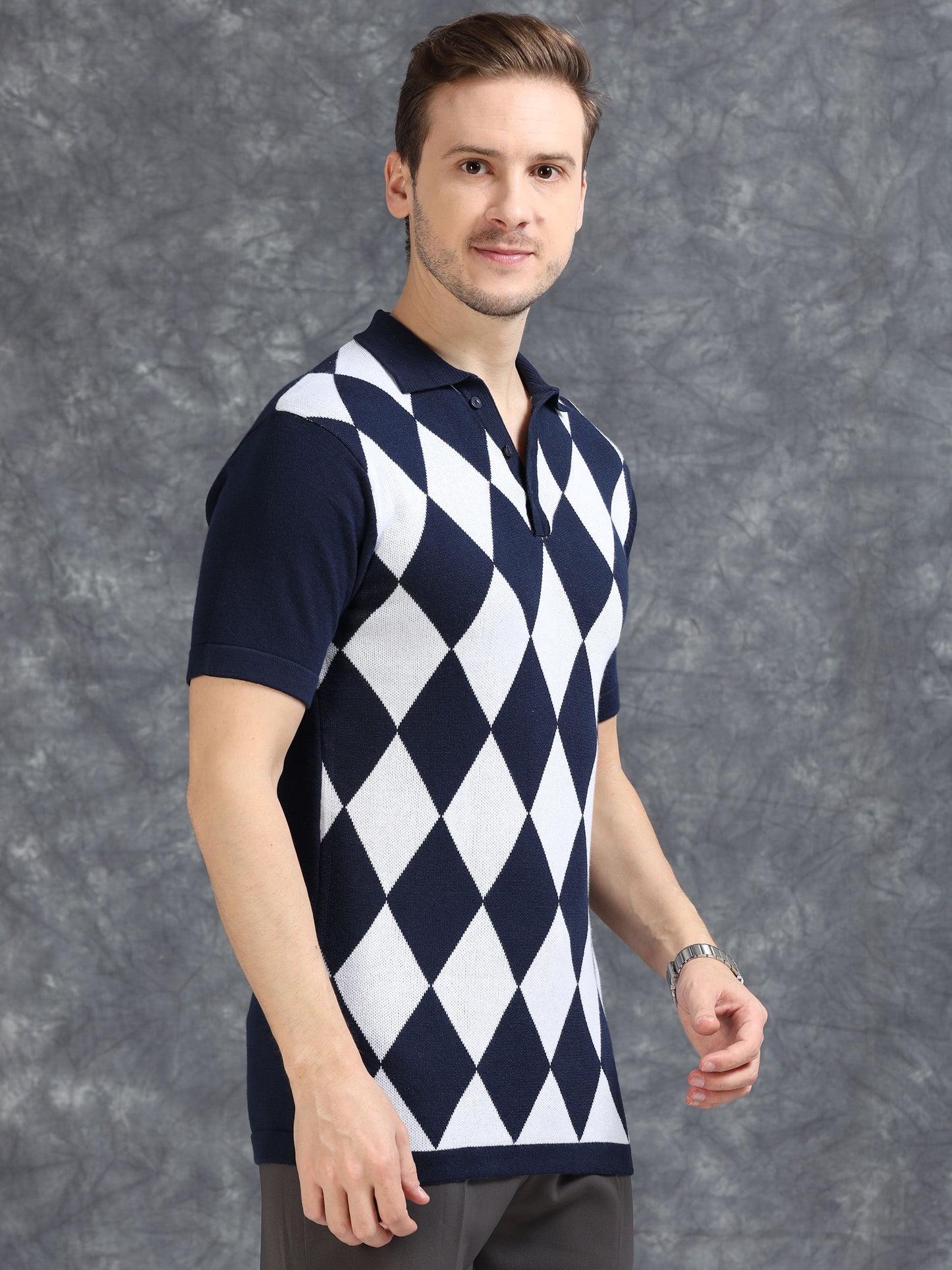 Navy Diamond Design Polo T-shirt