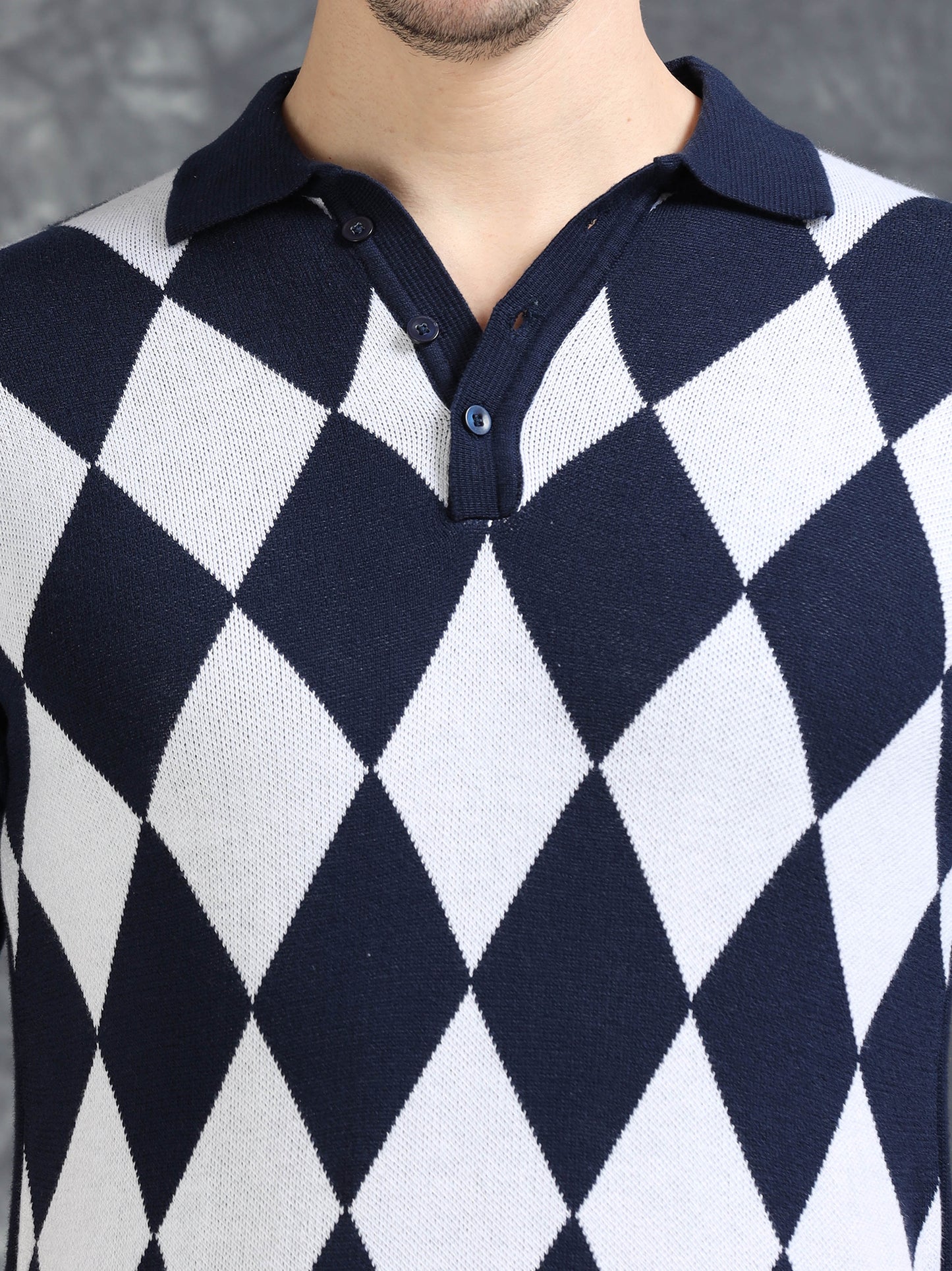 Navy Diamond Design Polo T-shirt