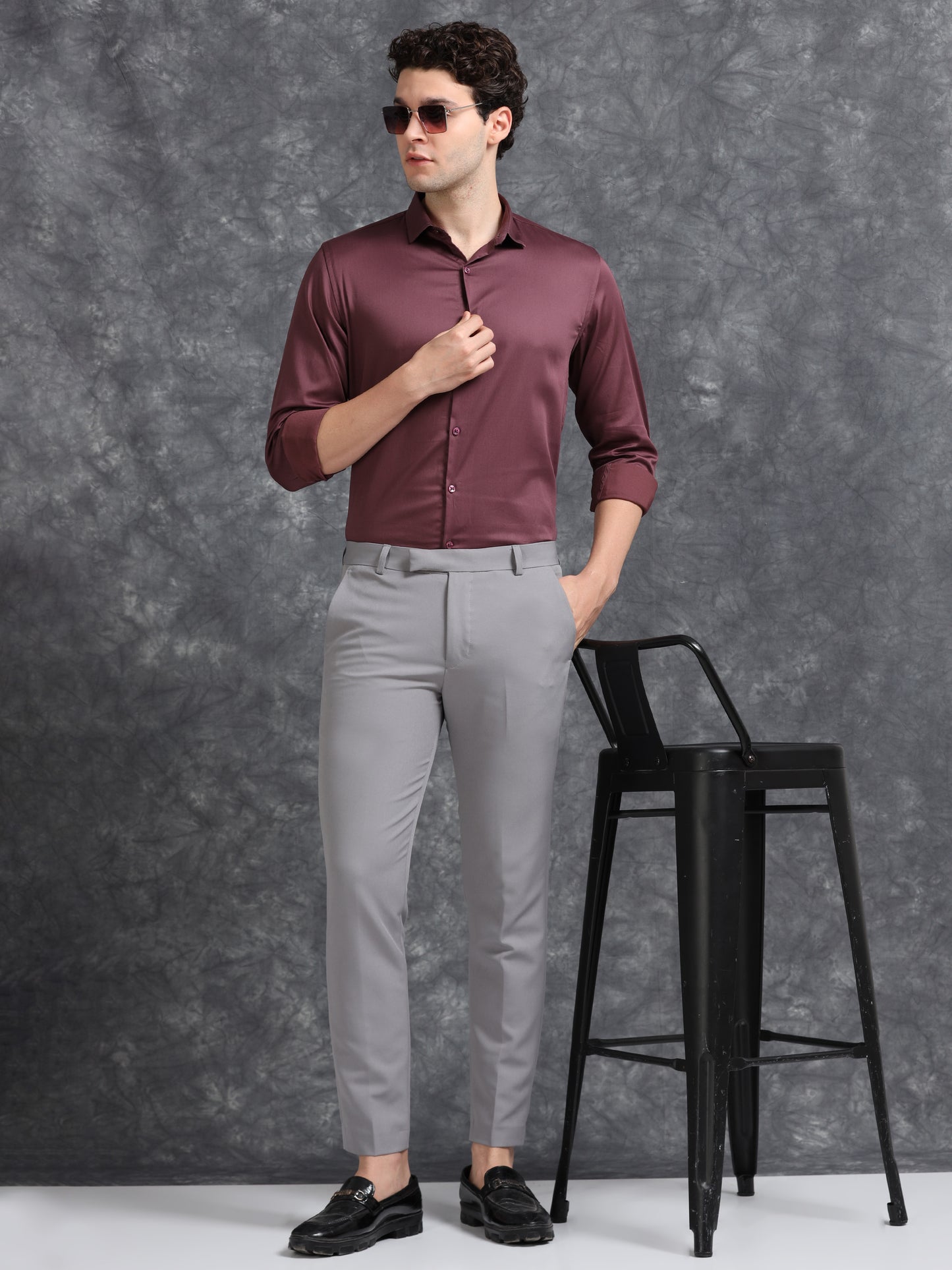 Wine 60's Satin lycra Shirt