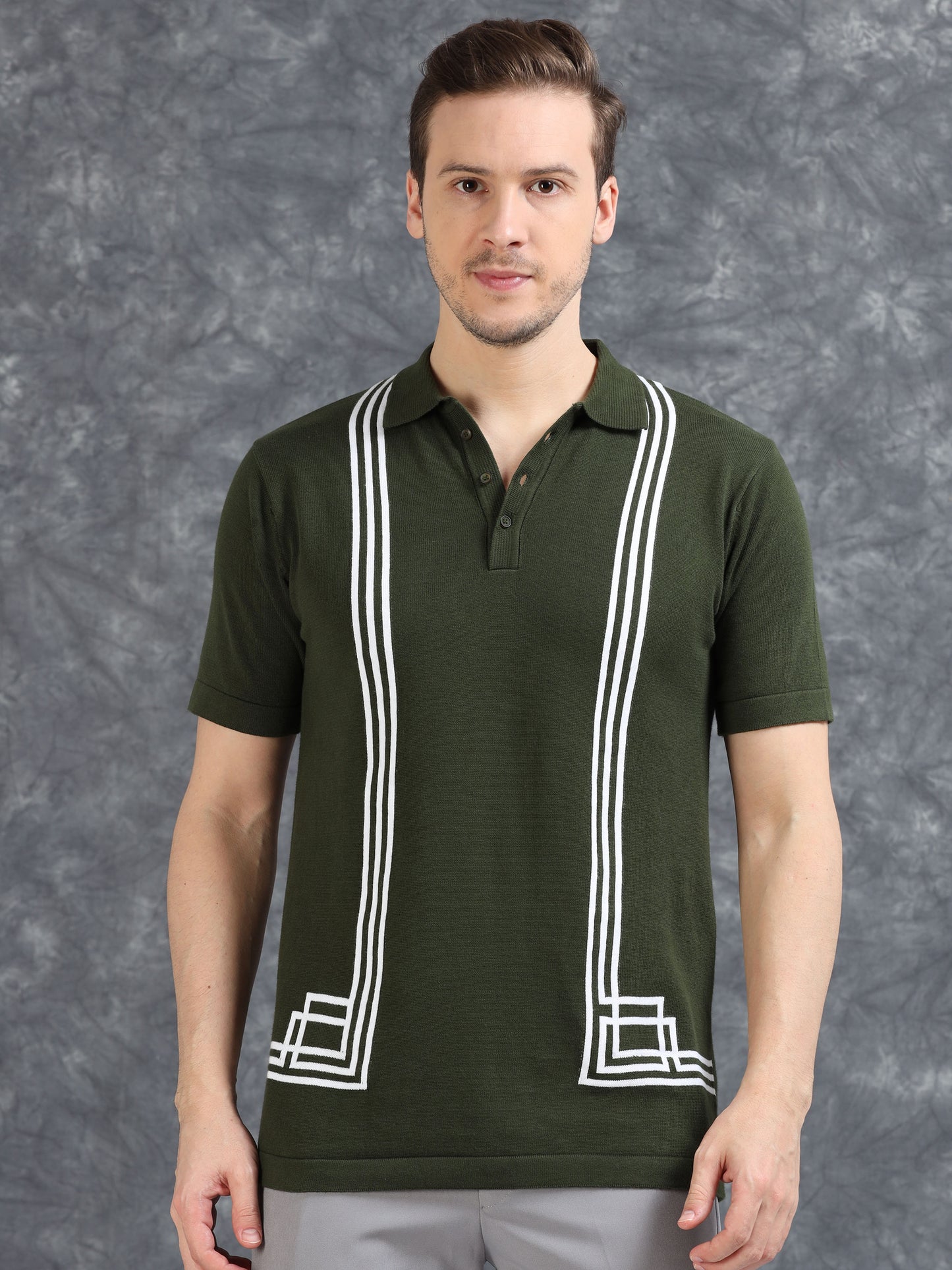 Boxy Line Design Polo T-Shirt - Green