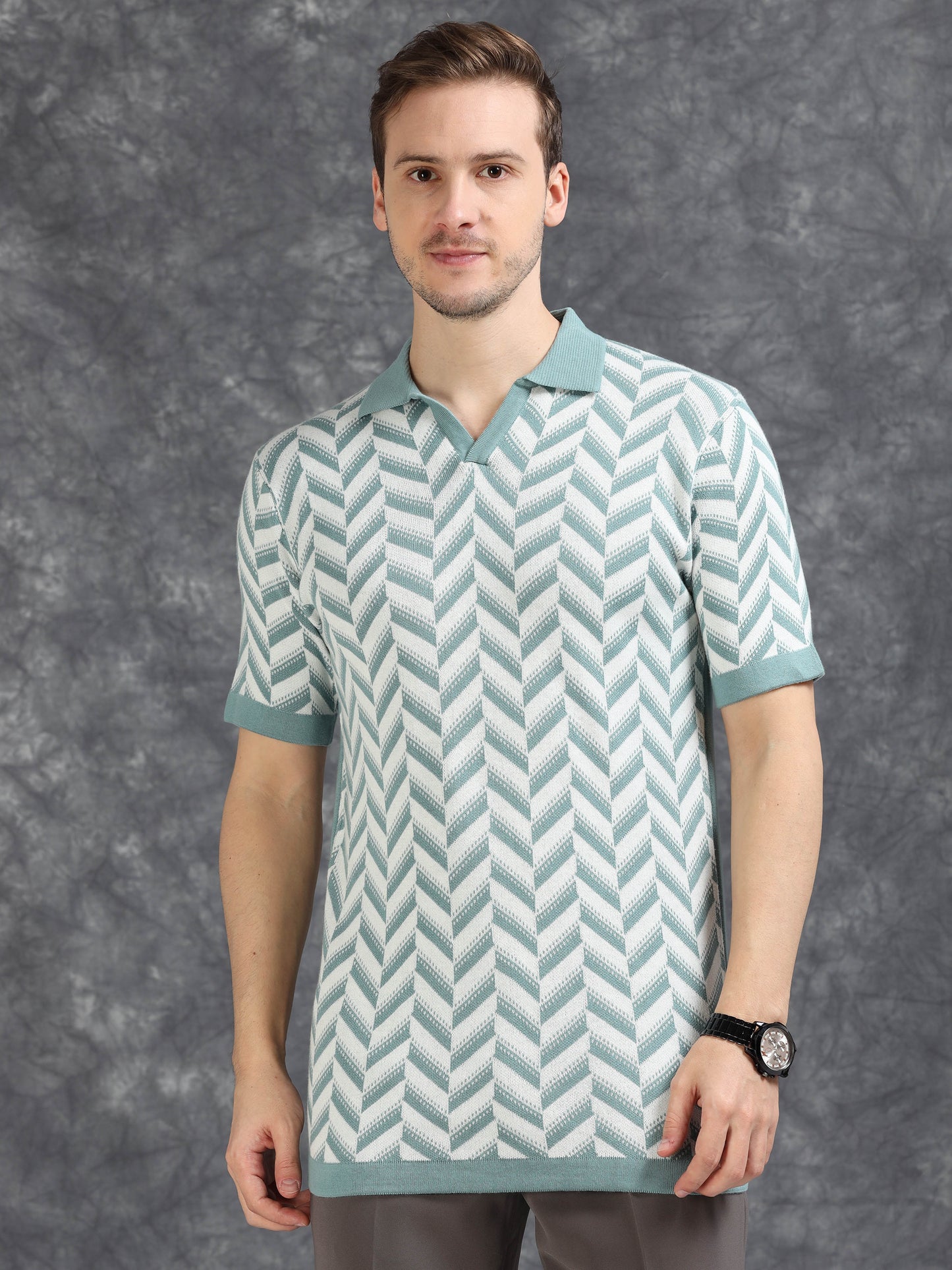 Sky Blue Wave Design Polo T-Shirt