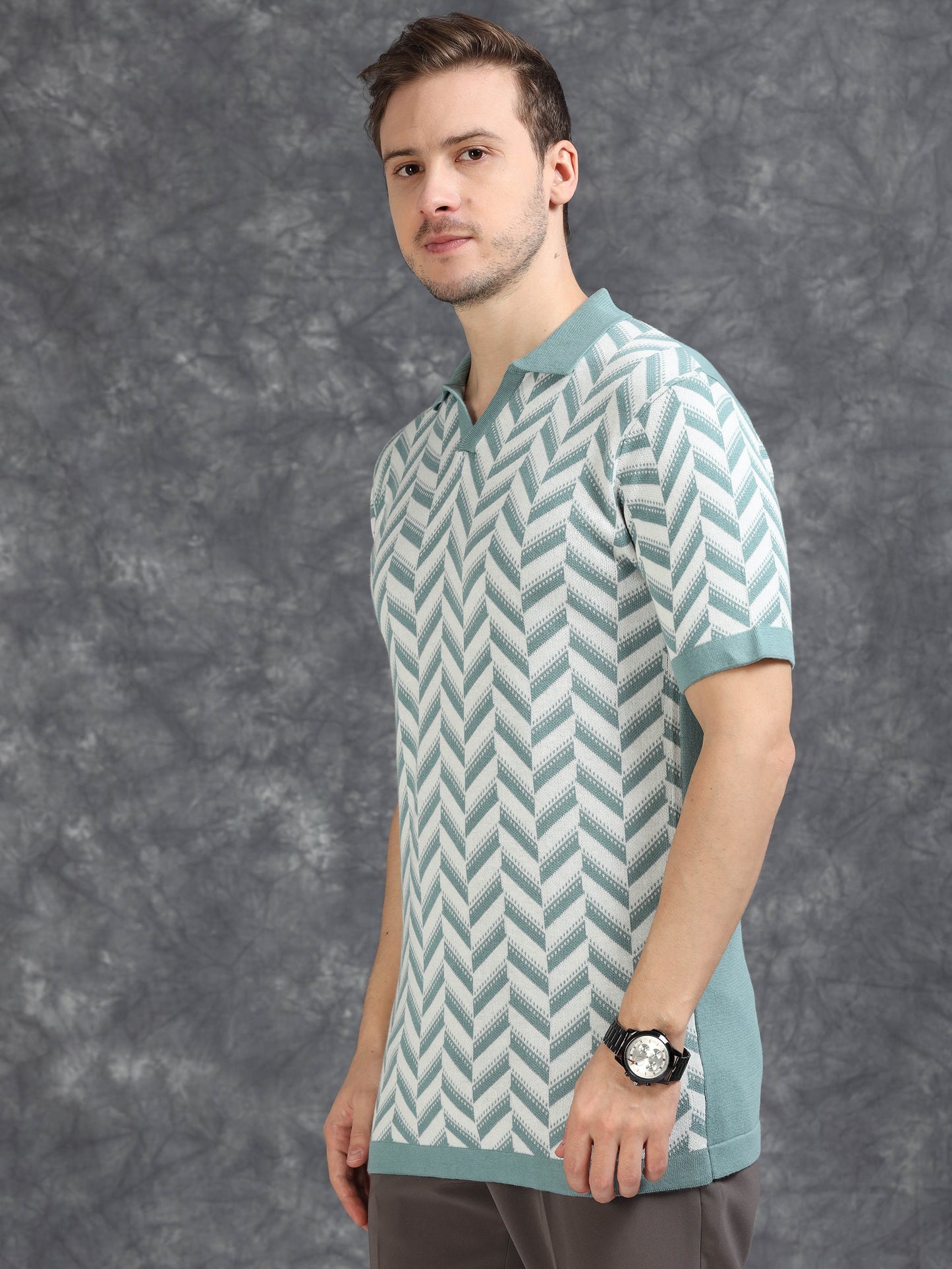 Sky Blue Wave Design Polo T-Shirt