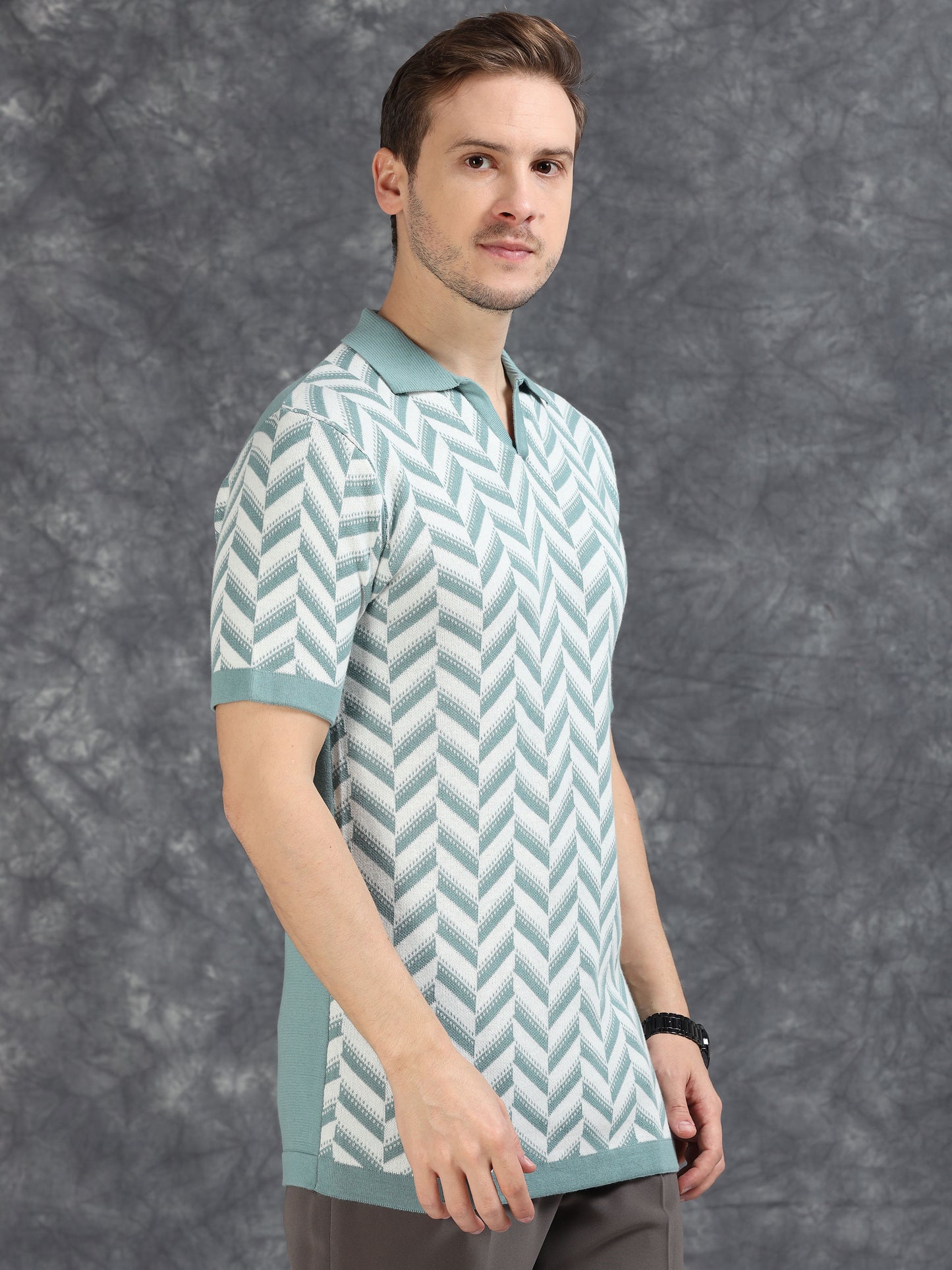 Sky Blue Wave Design Polo T-Shirt