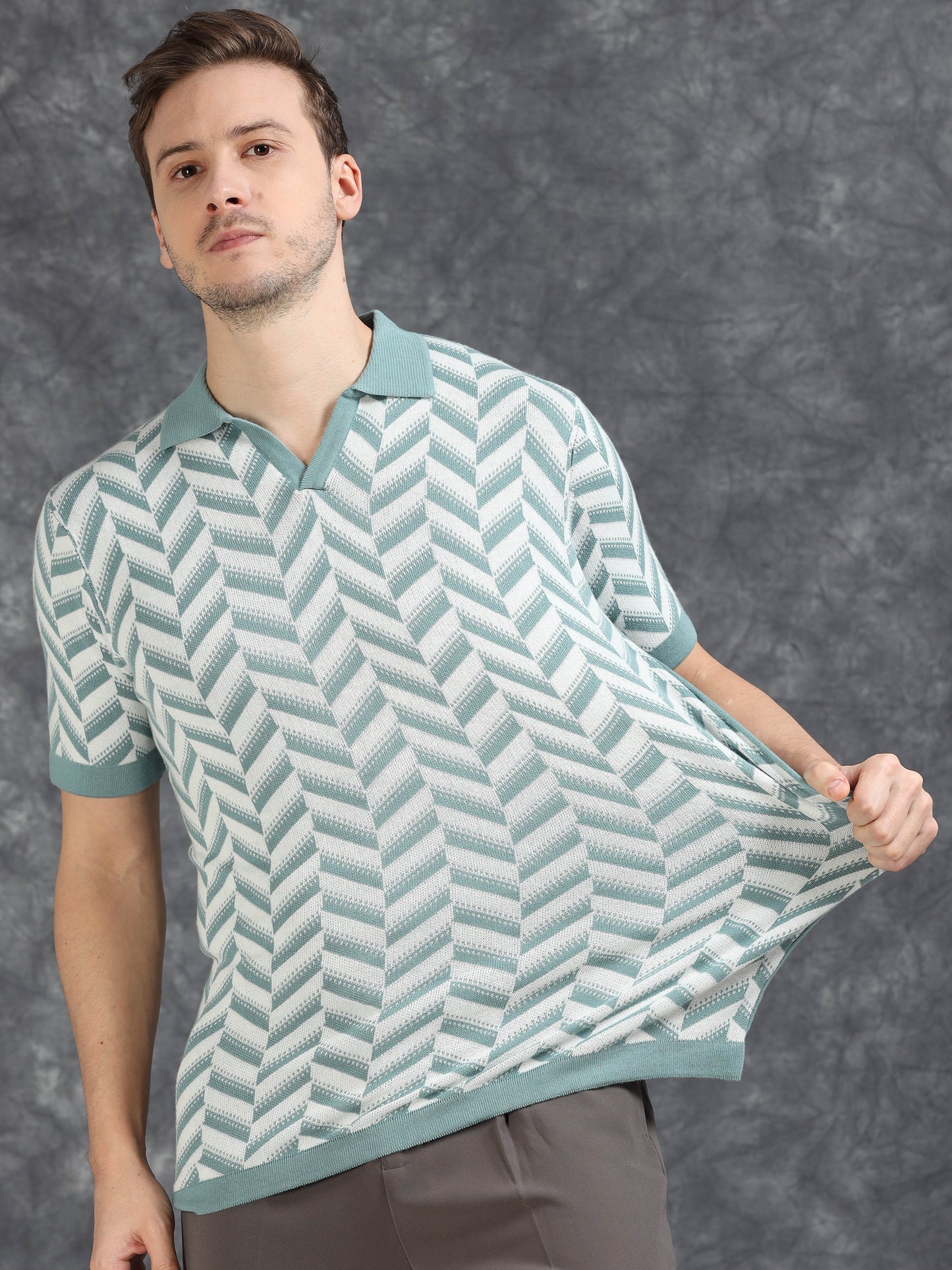 Sky Blue Wave Design Polo T-Shirt