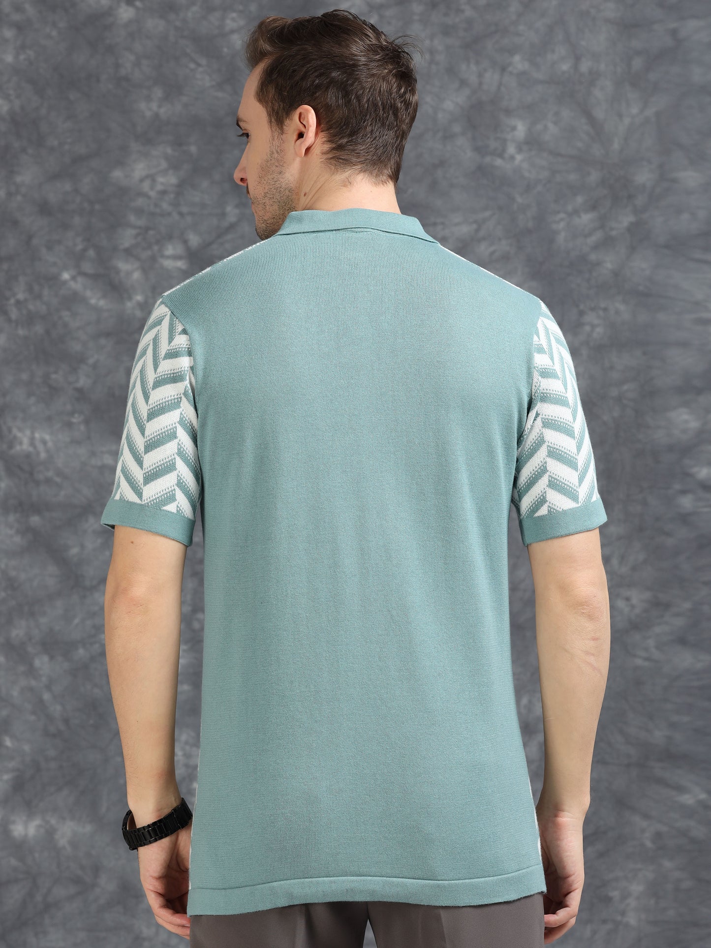 Sky Blue Wave Design Polo T-Shirt