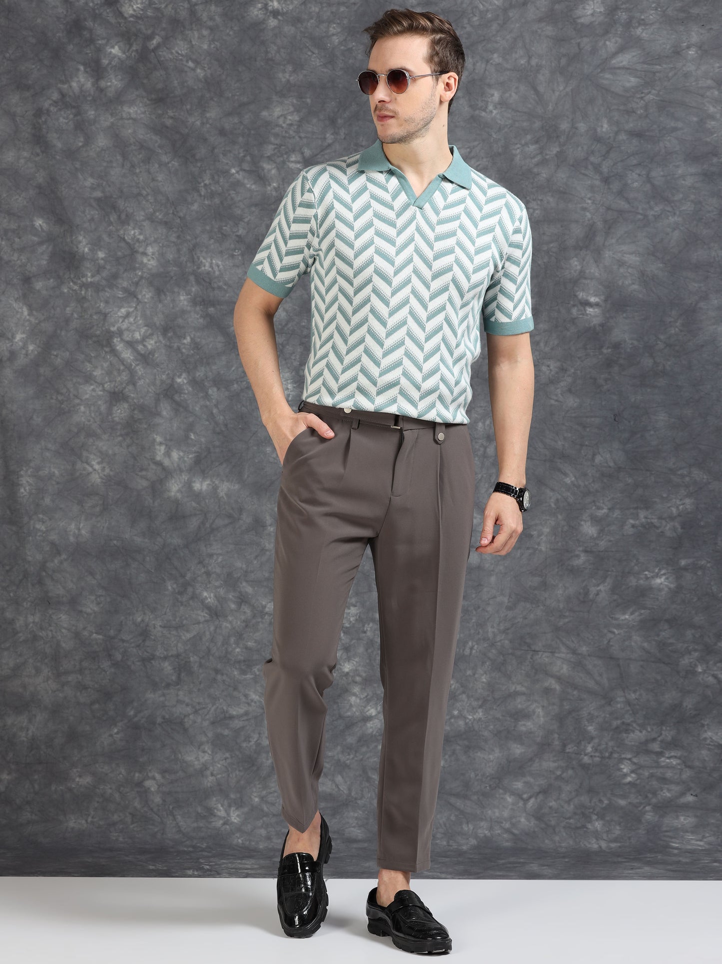 Sky Blue Wave Design Polo T-Shirt