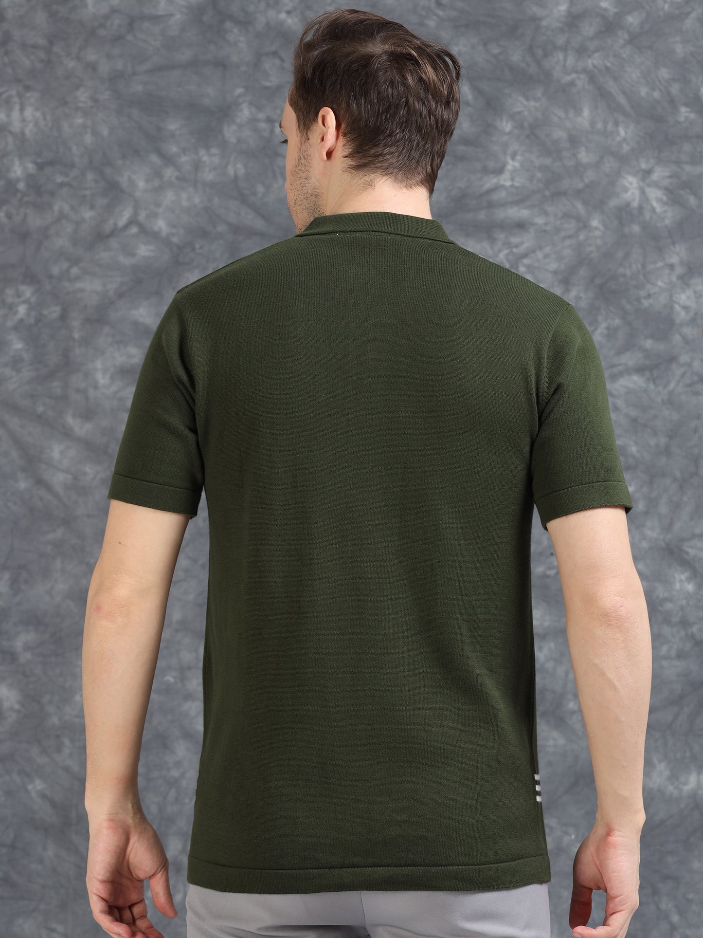 Boxy Line Design Polo T-Shirt - Green