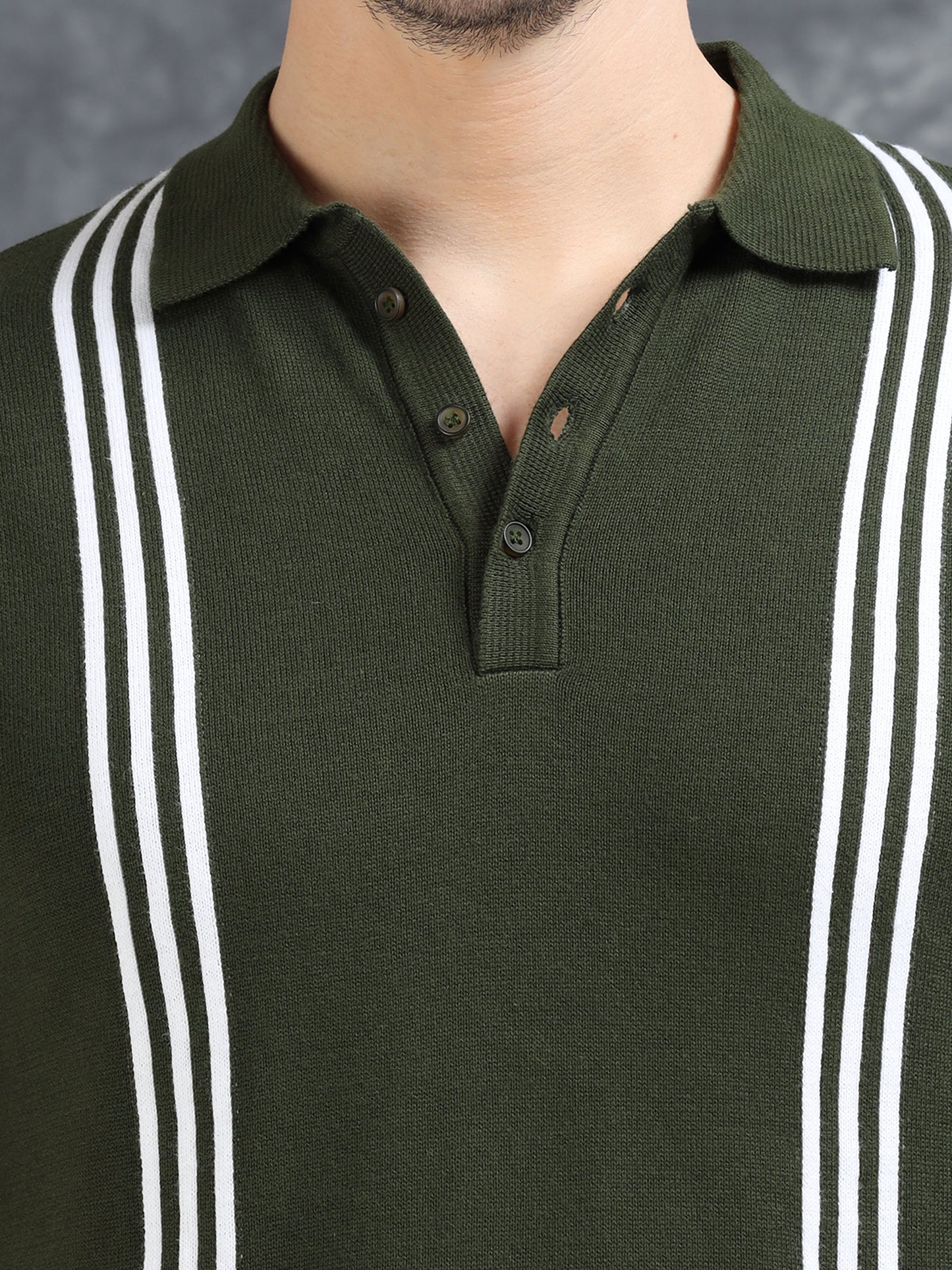 Boxy Line Design Polo T-Shirt - Green