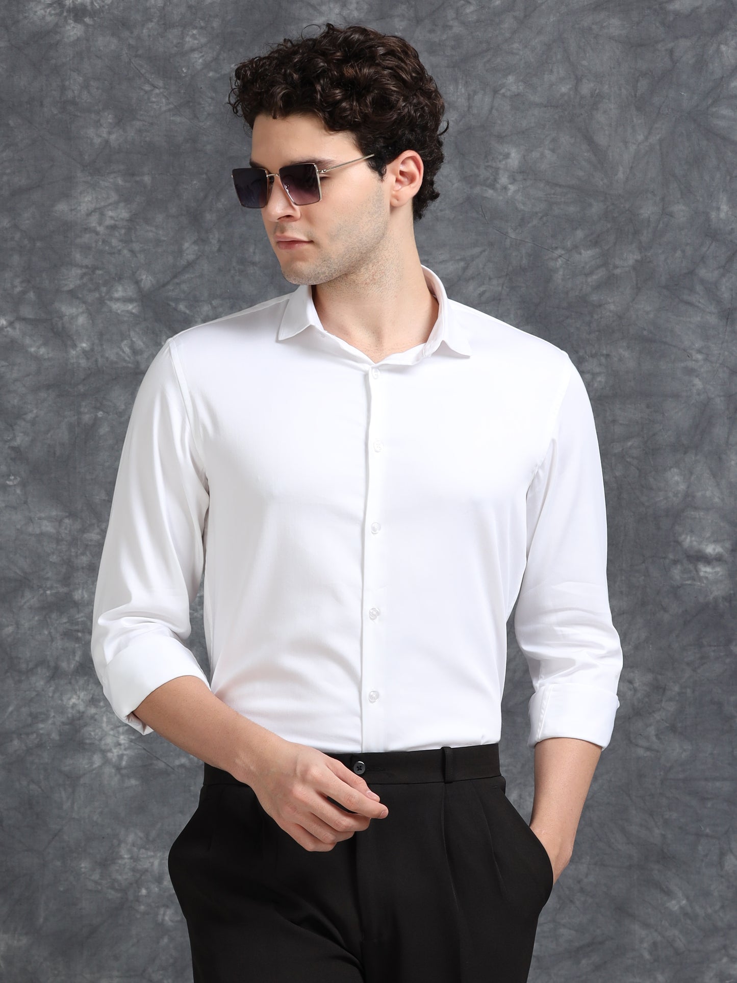 White 60's Satin lycra Shirt