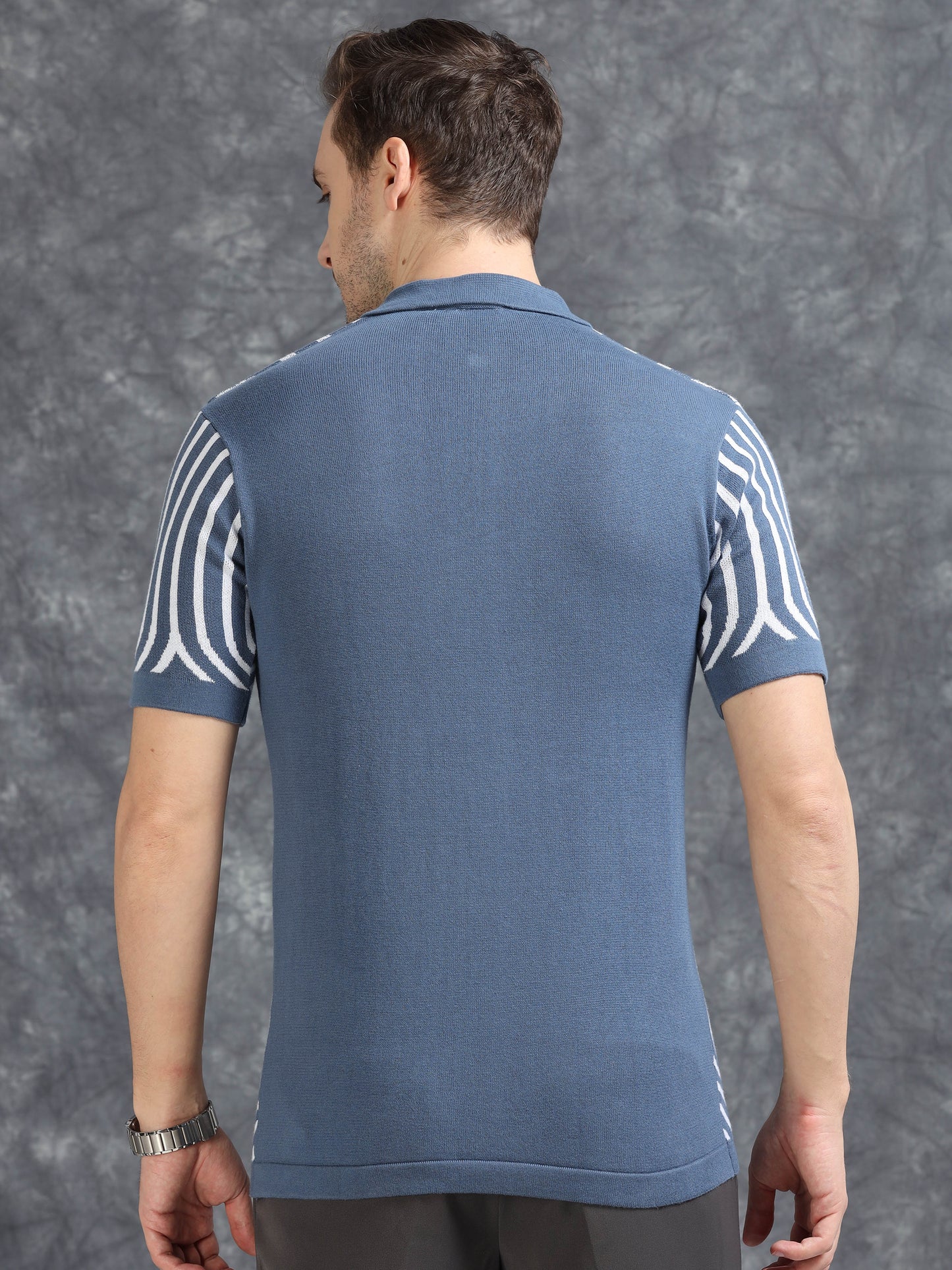 Blue Curve Lines Design Polo T-shirt