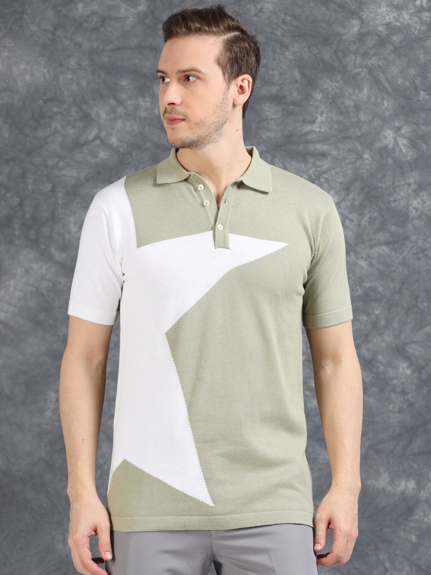 Half Star Design Polo T-Shirt Pistachio