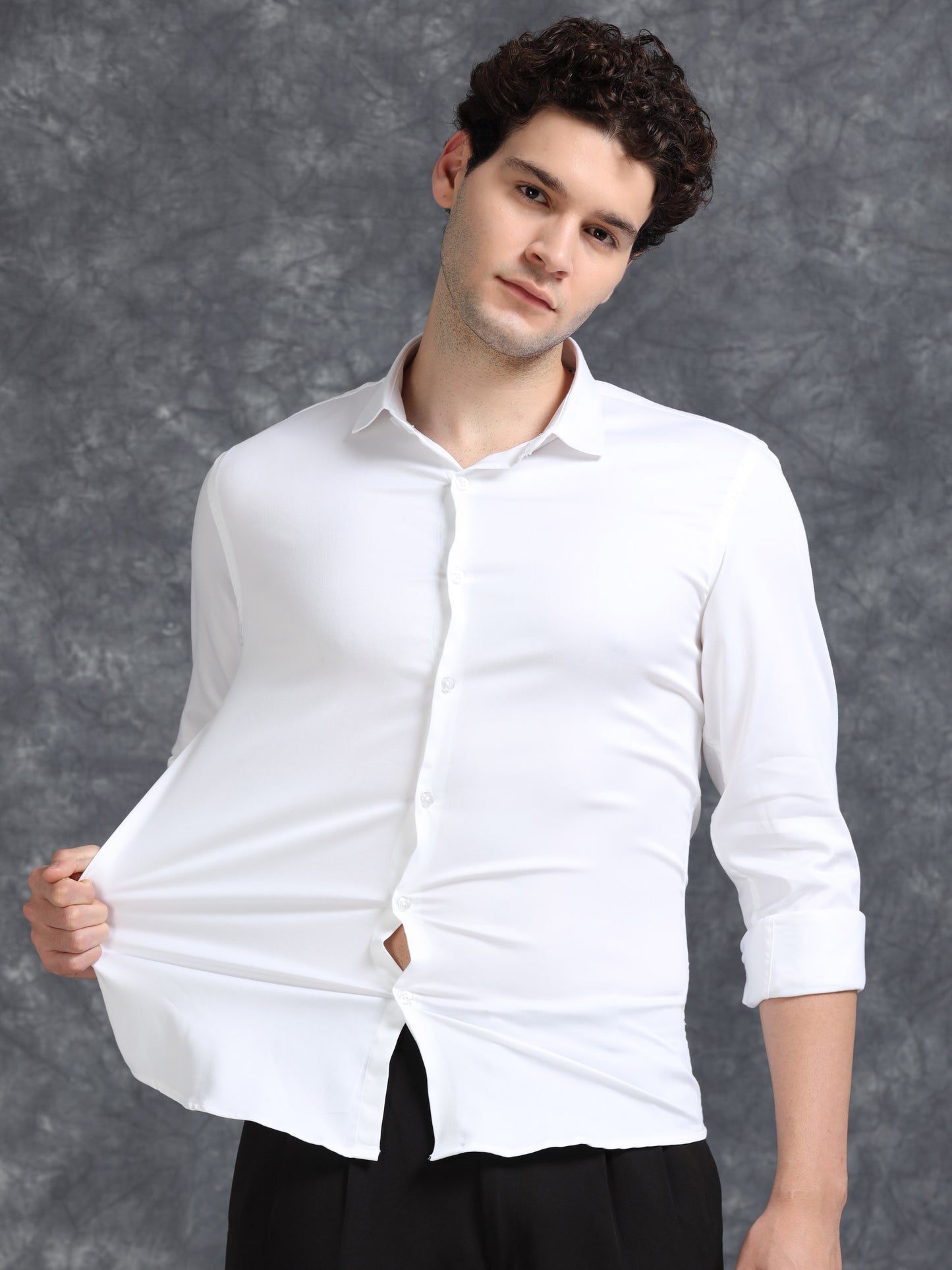 White 60's Satin lycra Shirt