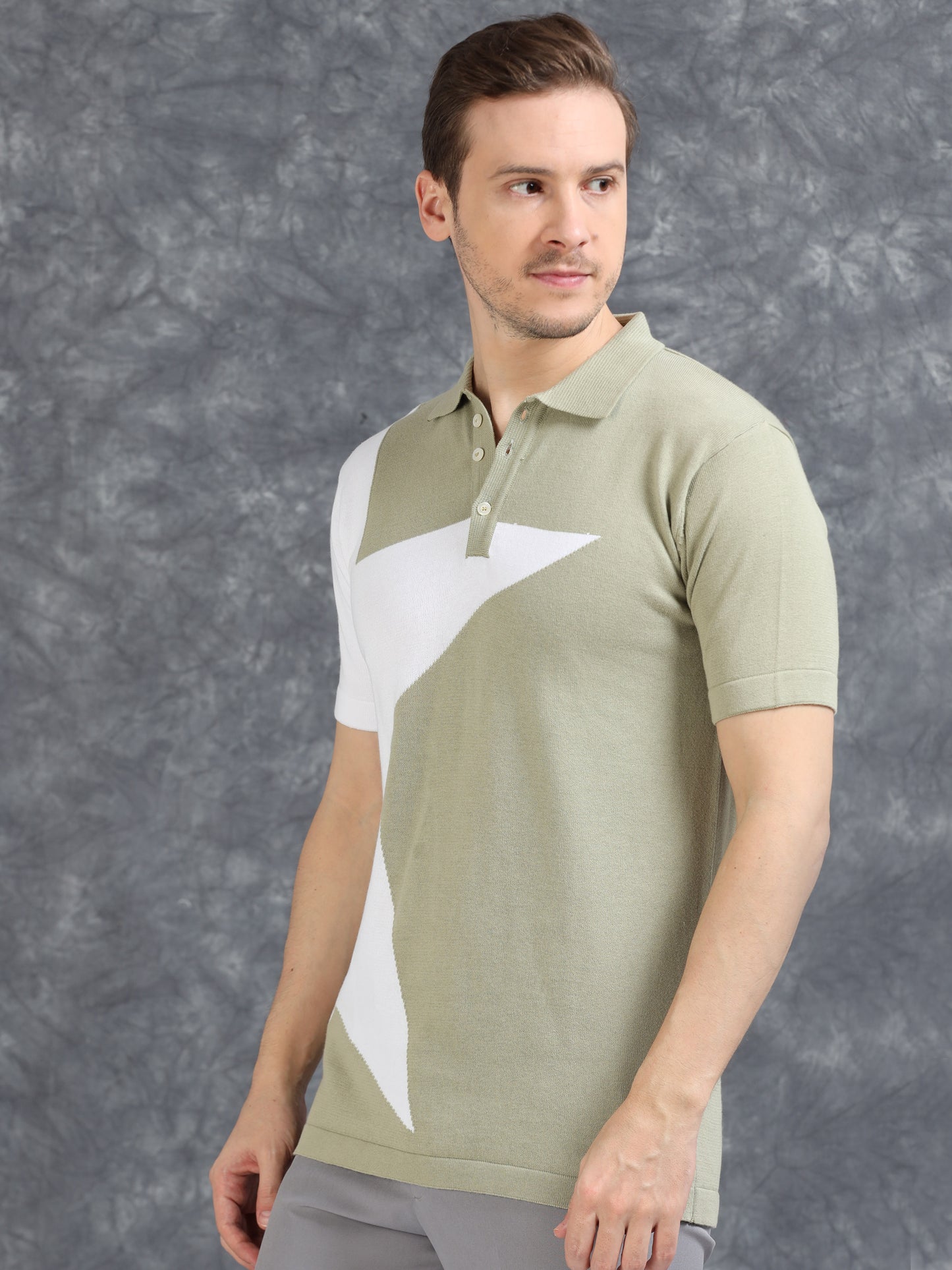 Half Star Design Polo T-Shirt Pistachio
