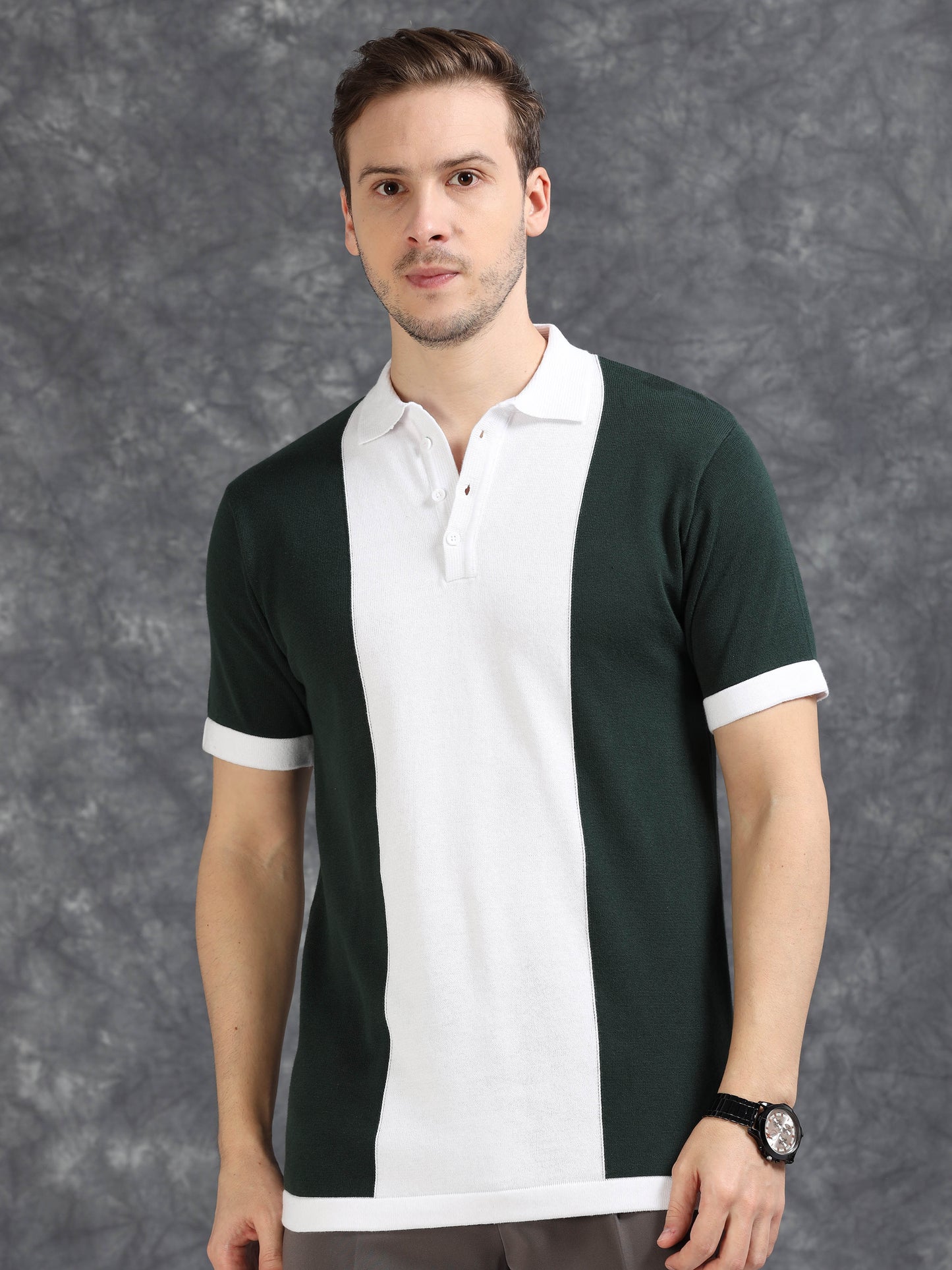 Dark Green Panel Design Polo T-Shirt