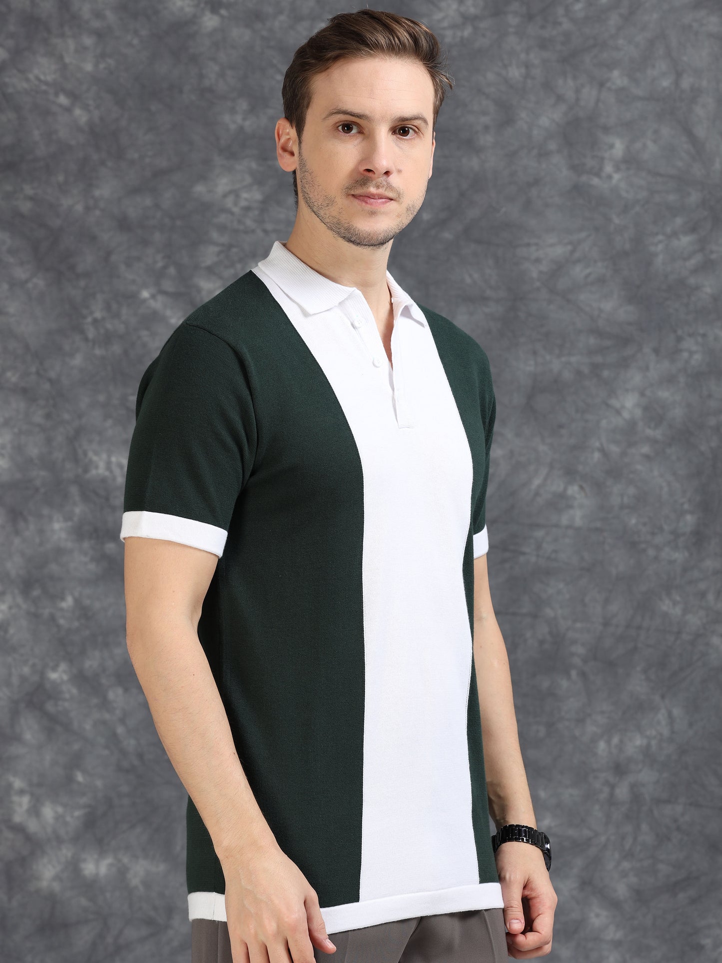 Dark Green Panel Design Polo T-Shirt