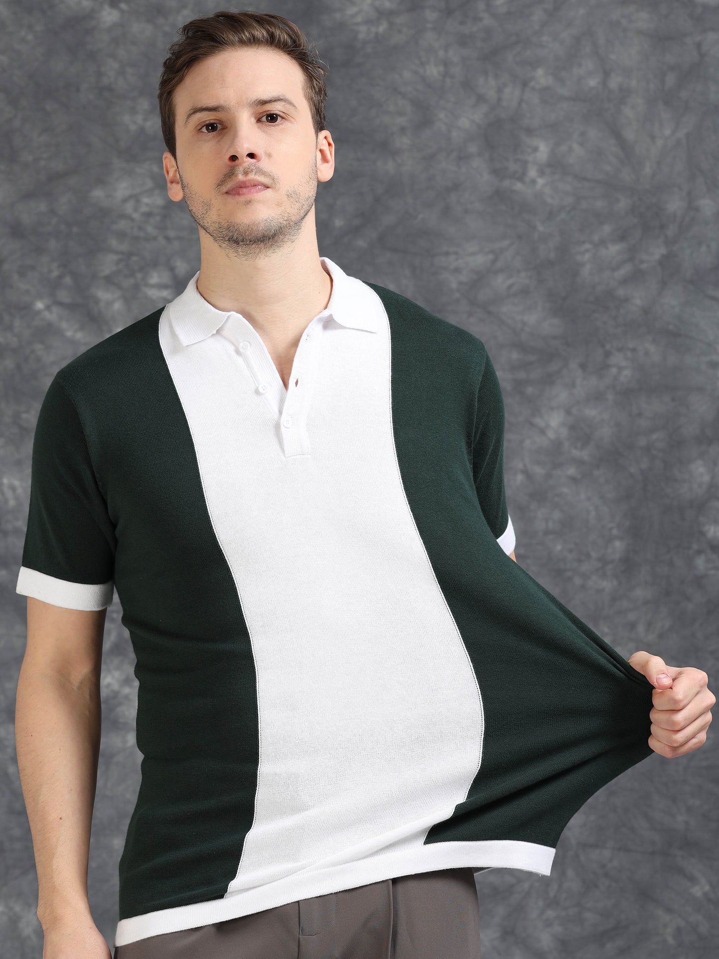 Dark Green Panel Design Polo T-Shirt