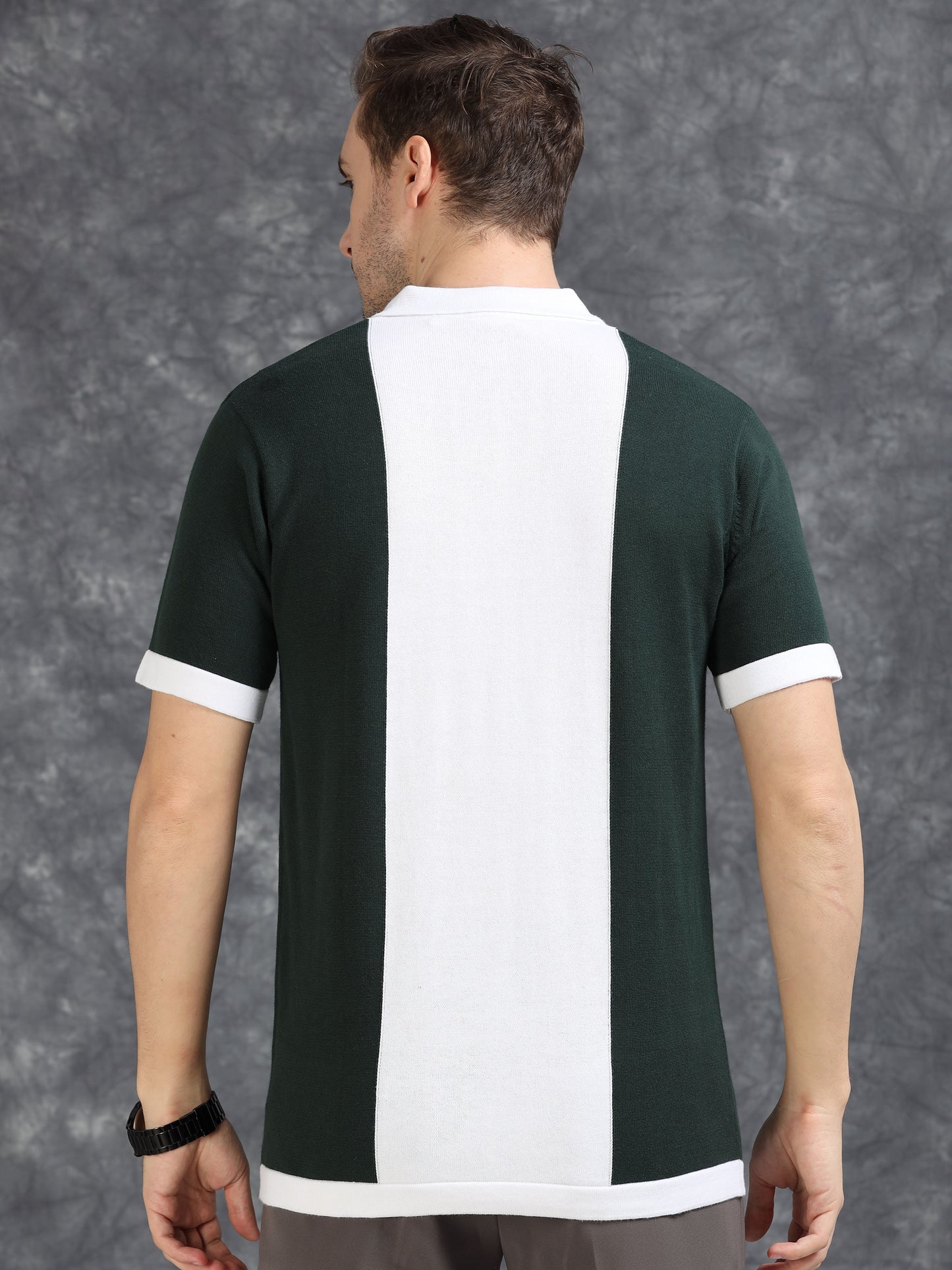 Dark Green Panel Design Polo T-Shirt