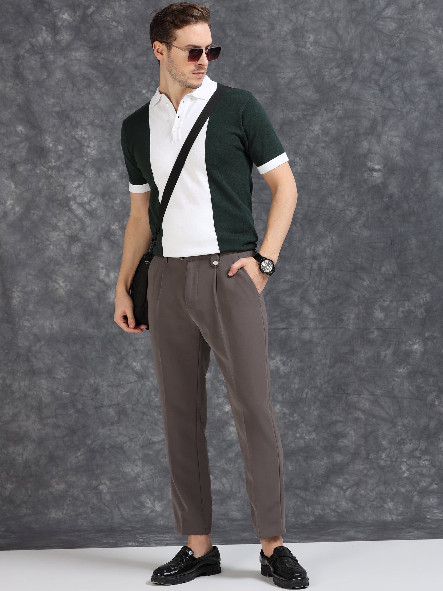 Dark Green Panel Design Polo T-Shirt